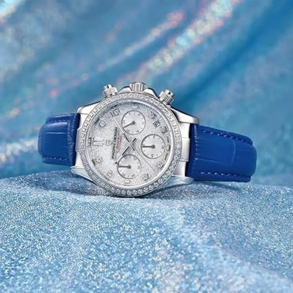 Pagani Design PD1730 Chronograph Date Quartz women's Watch - White Dial with Blue Strap - DREAM WATCHES