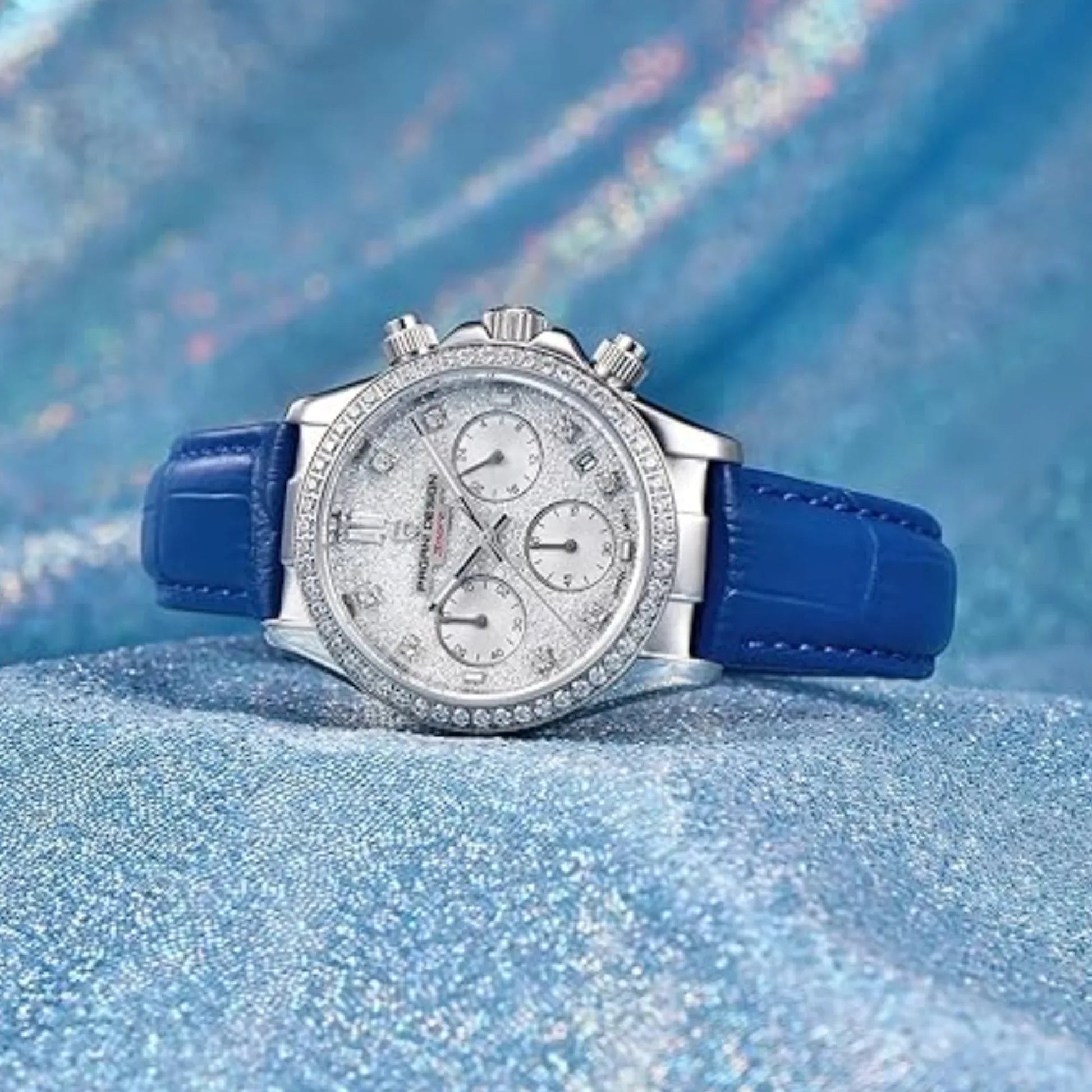 Pagani Design PD1730 Chronograph Date Quartz women's Watch - White Dial with Blue Strap - DREAM WATCHES