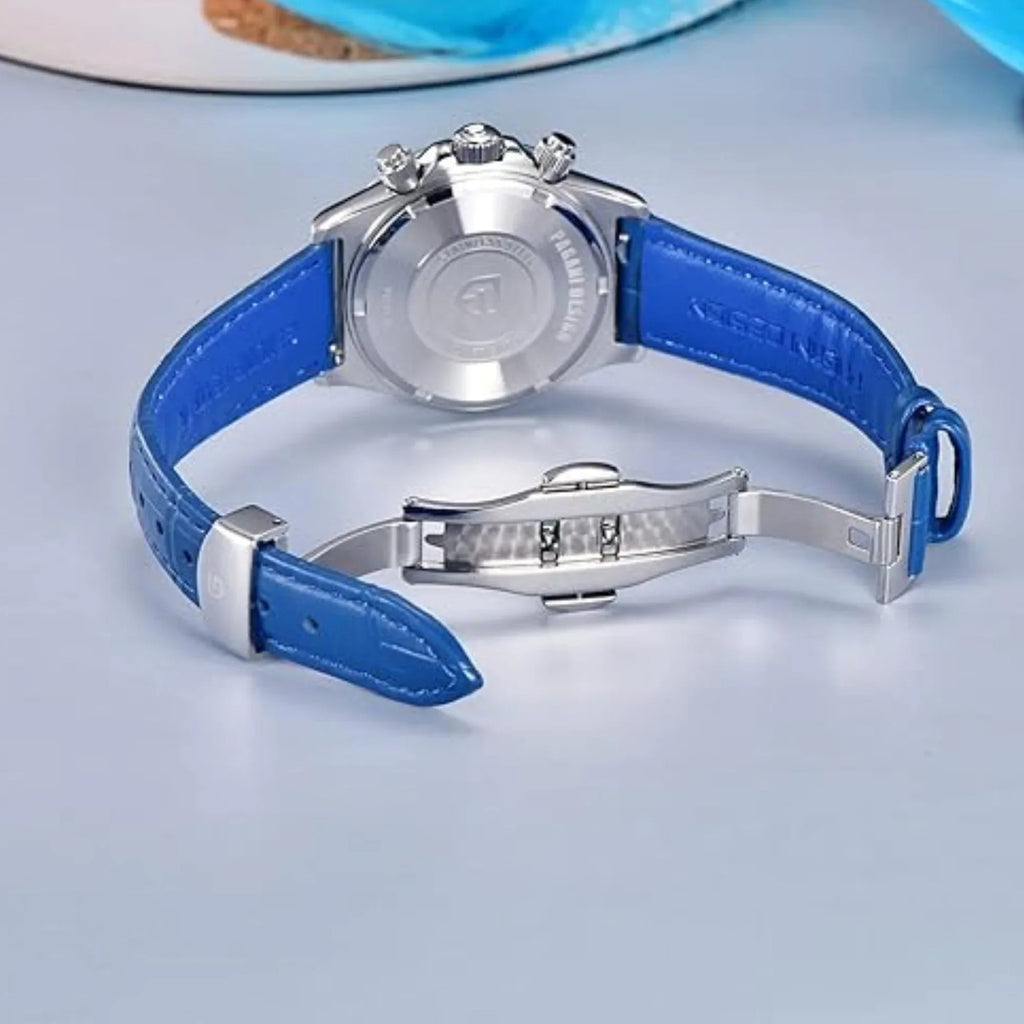 Pagani Design PD1730 Chronograph Date Quartz women's Watch - White Dial with Blue Strap - DREAM WATCHES