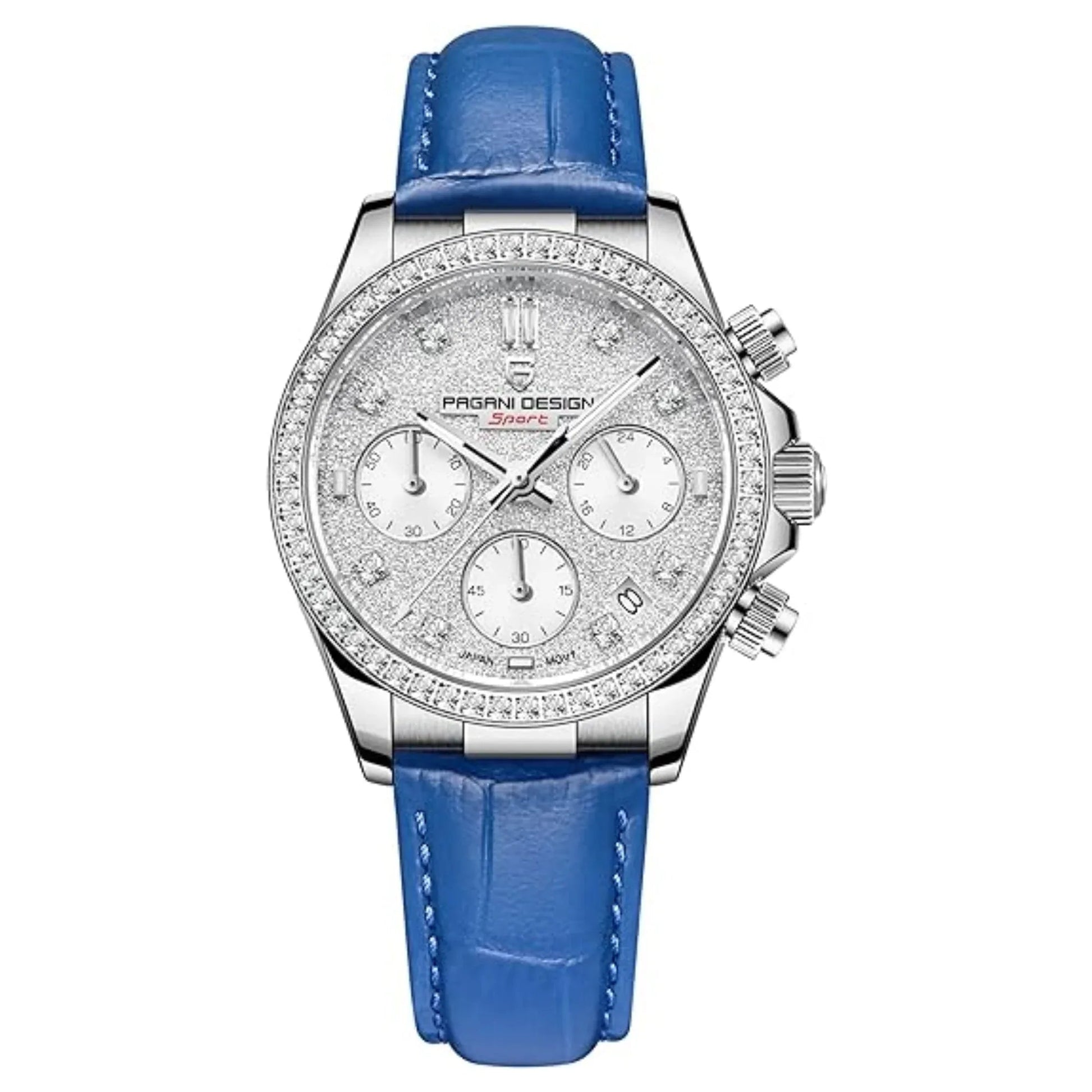 Pagani Design PD1730 Chronograph Date Quartz women's Watch - White Dial with Blue Strap - DREAM WATCHES