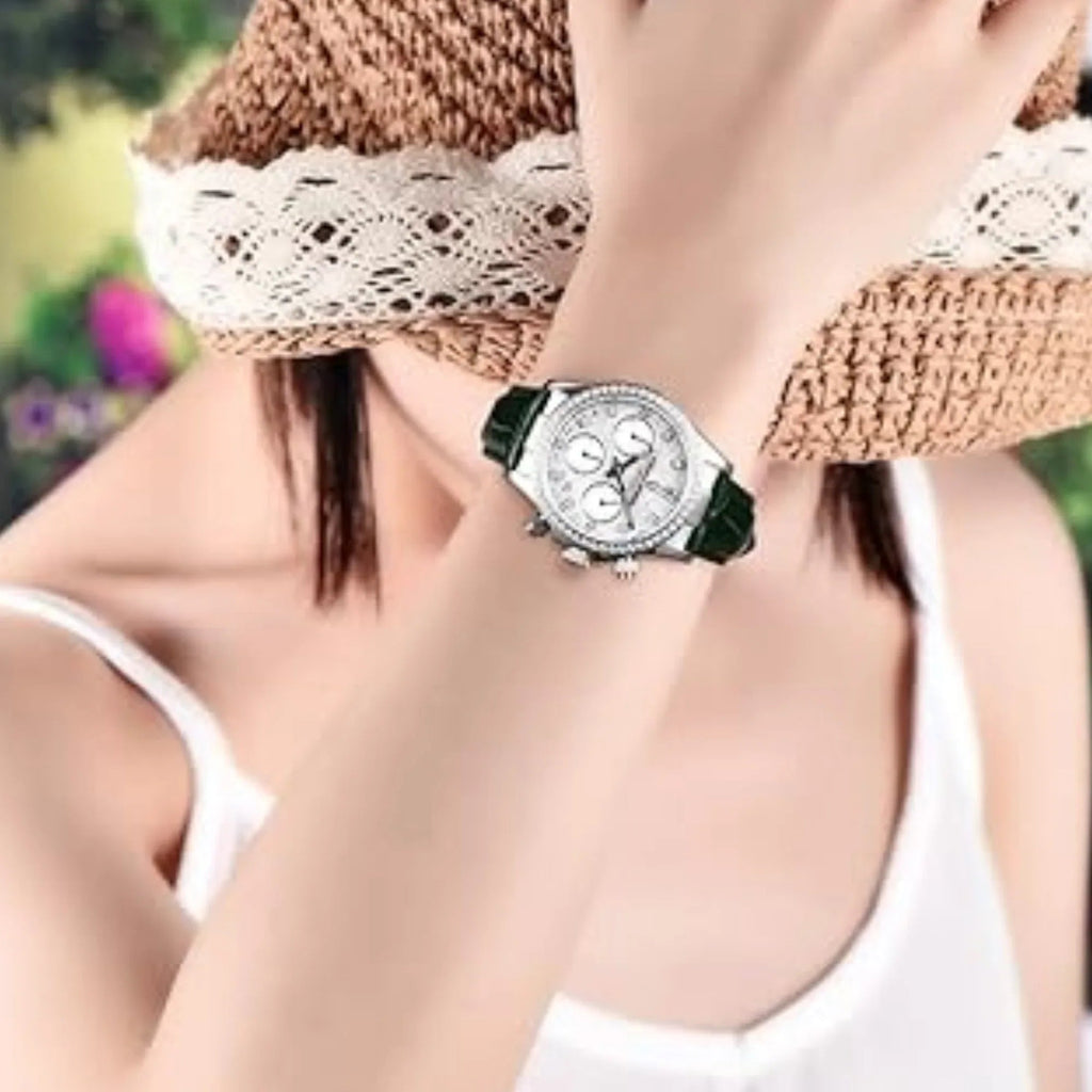 Pagani Design PD1730 Chronograph Date Quartz women's Watch - White Dial with Green Strap - DREAM WATCHES