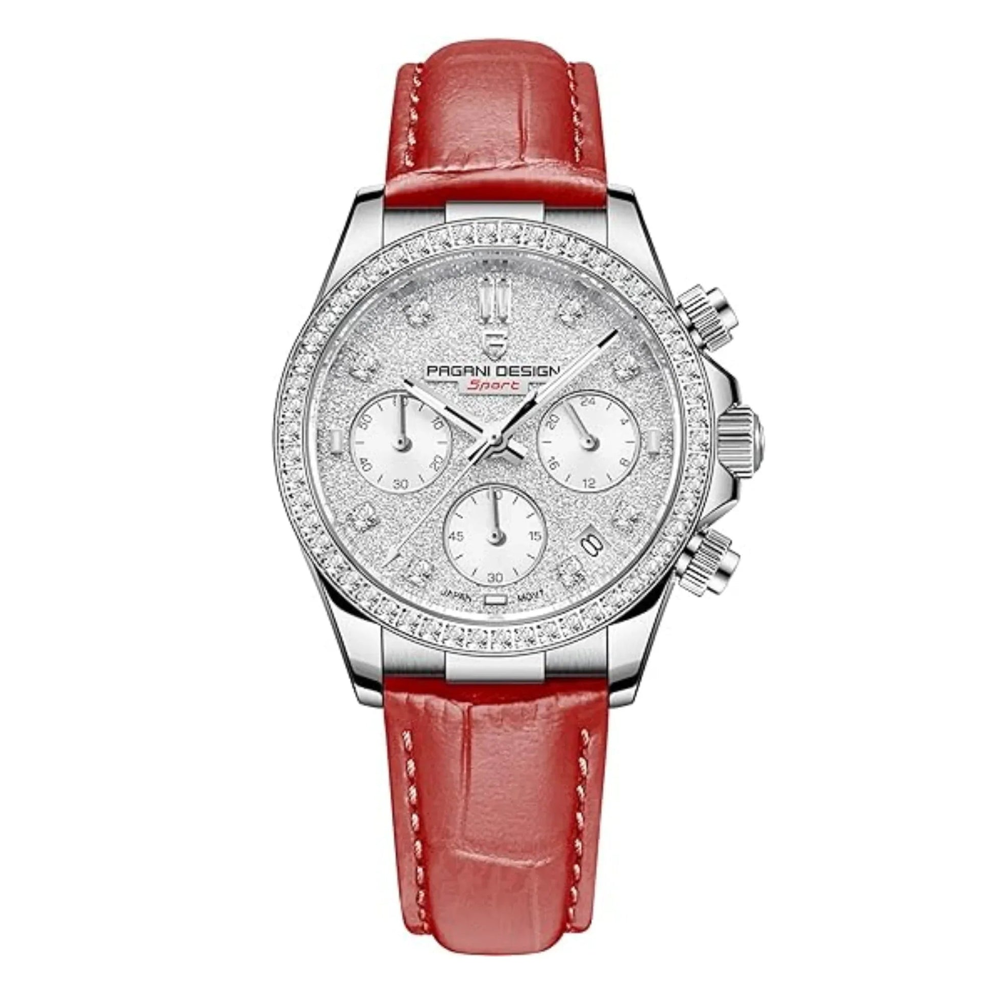 Pagani Design PD1730 Chronograph Date Quartz women's Watch - White Dial with Red Strap - DREAM WATCHES
