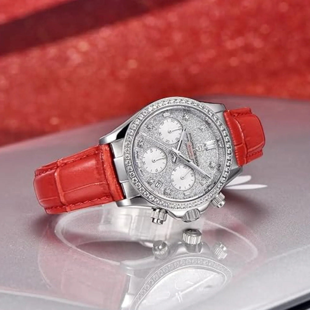 Pagani Design PD1730 Chronograph Date Quartz women's Watch - White Dial with Red Strap - DREAM WATCHES