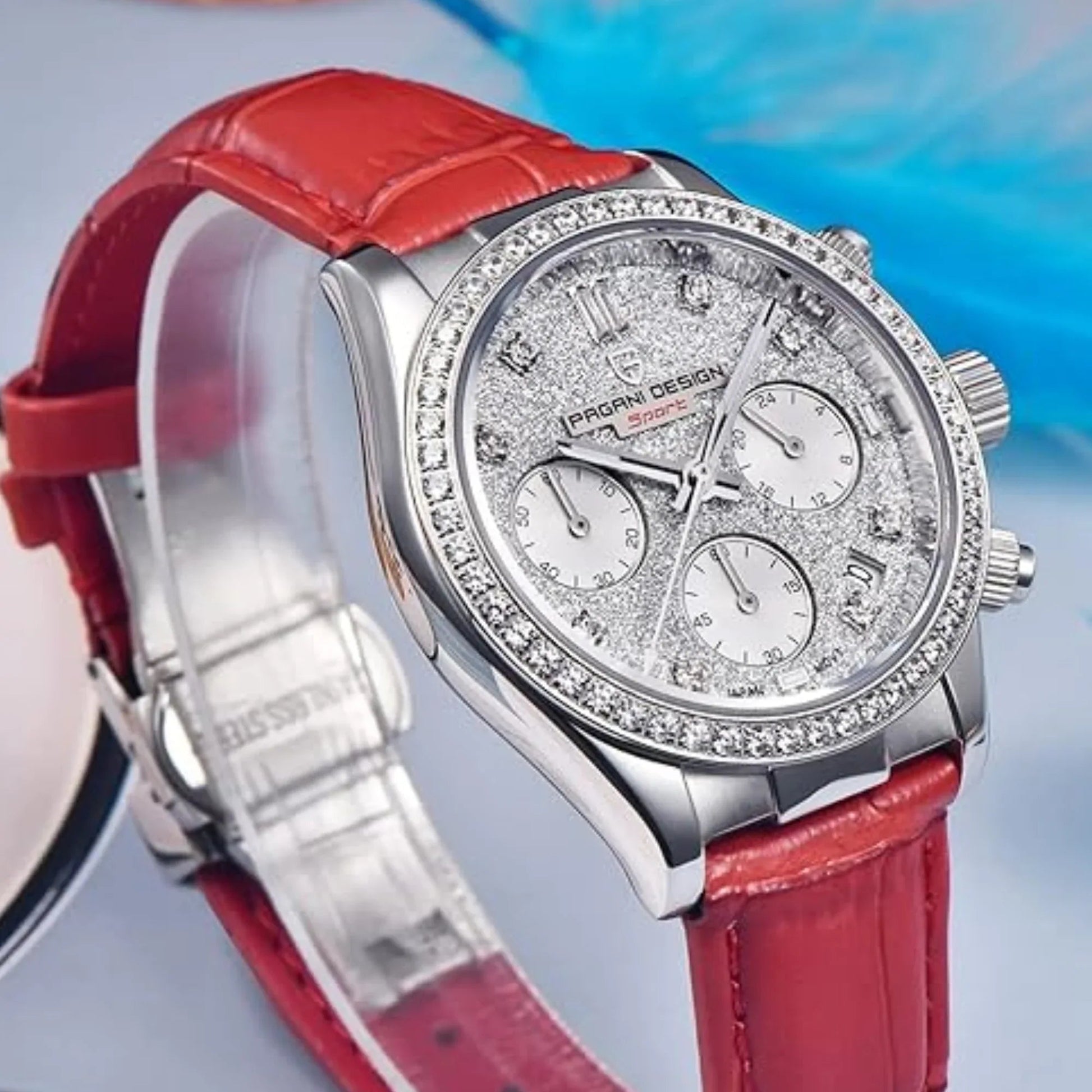 Pagani Design PD1730 Chronograph Date Quartz women's Watch - White Dial with Red Strap - DREAM WATCHES