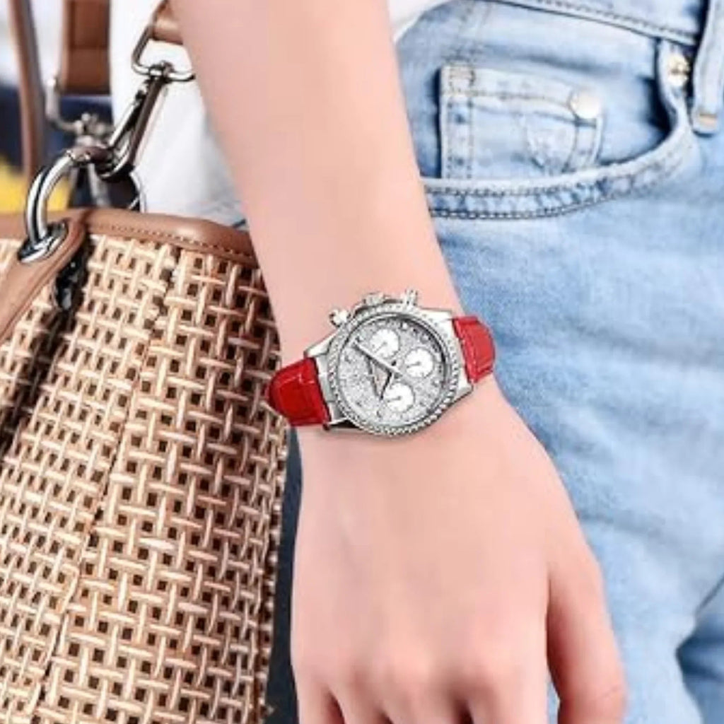 Pagani Design PD1730 Chronograph Date Quartz women's Watch - White Dial with Red Strap - DREAM WATCHES