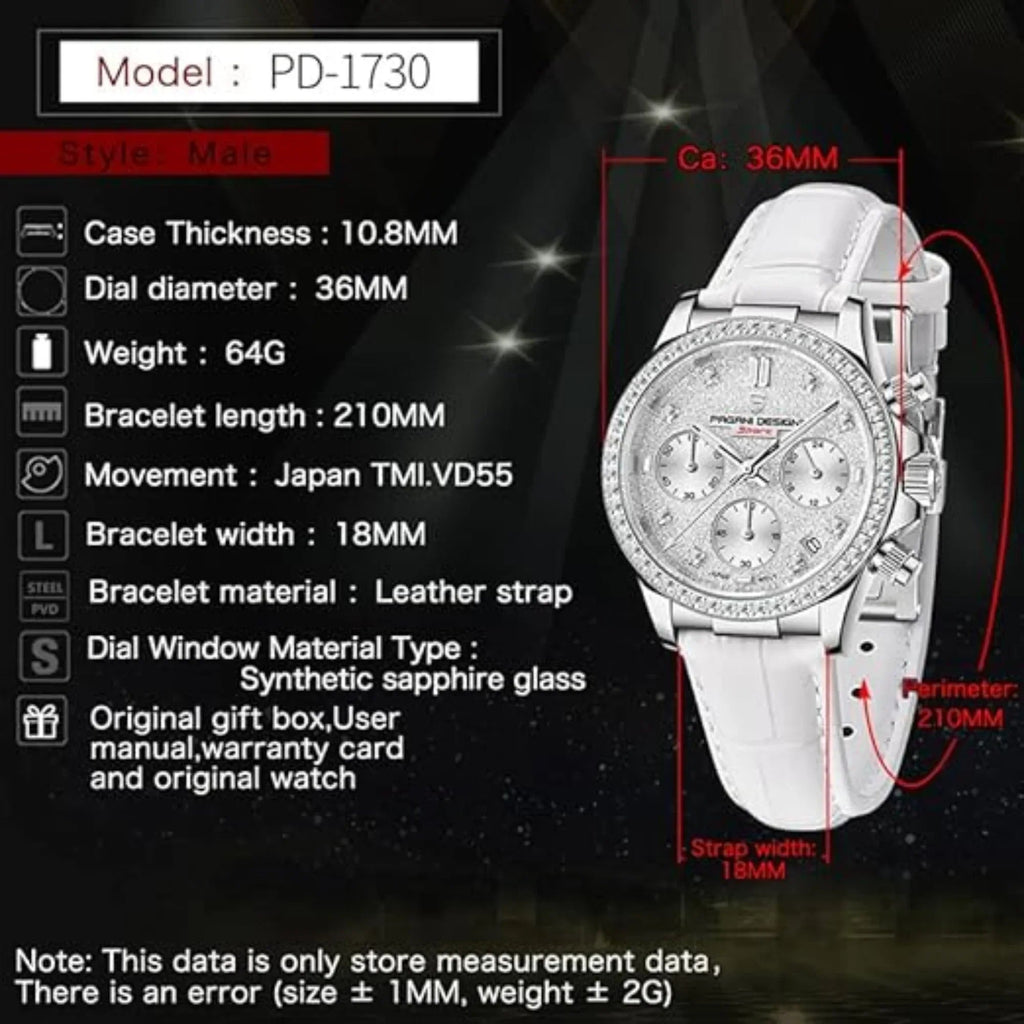 Pagani Design PD1730 Chronograph Date Quartz women's Watch - White Dial with White Strap - DREAM WATCHES