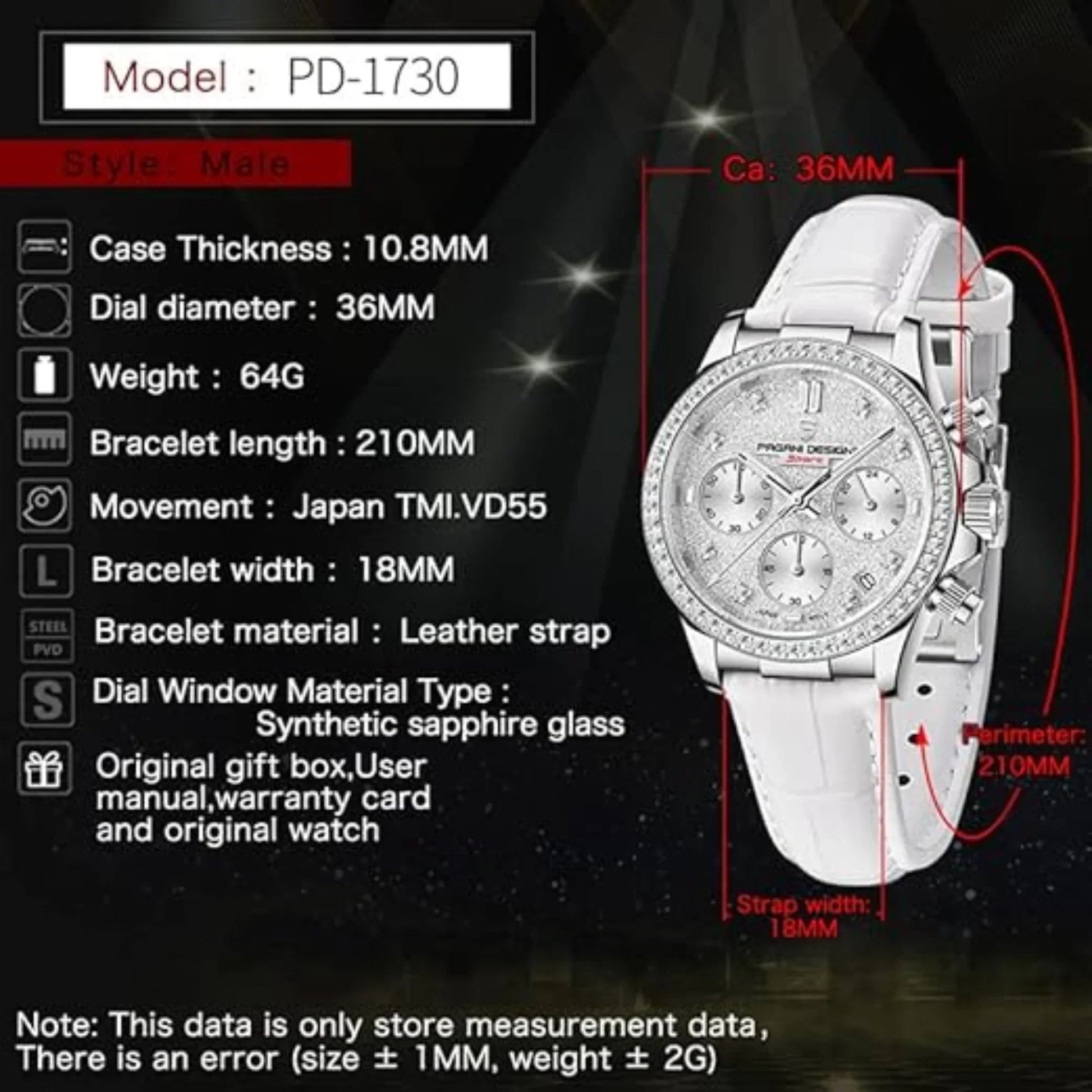 Pagani Design PD1730 Chronograph Date Quartz women's Watch - White Dial with White Strap - DREAM WATCHES