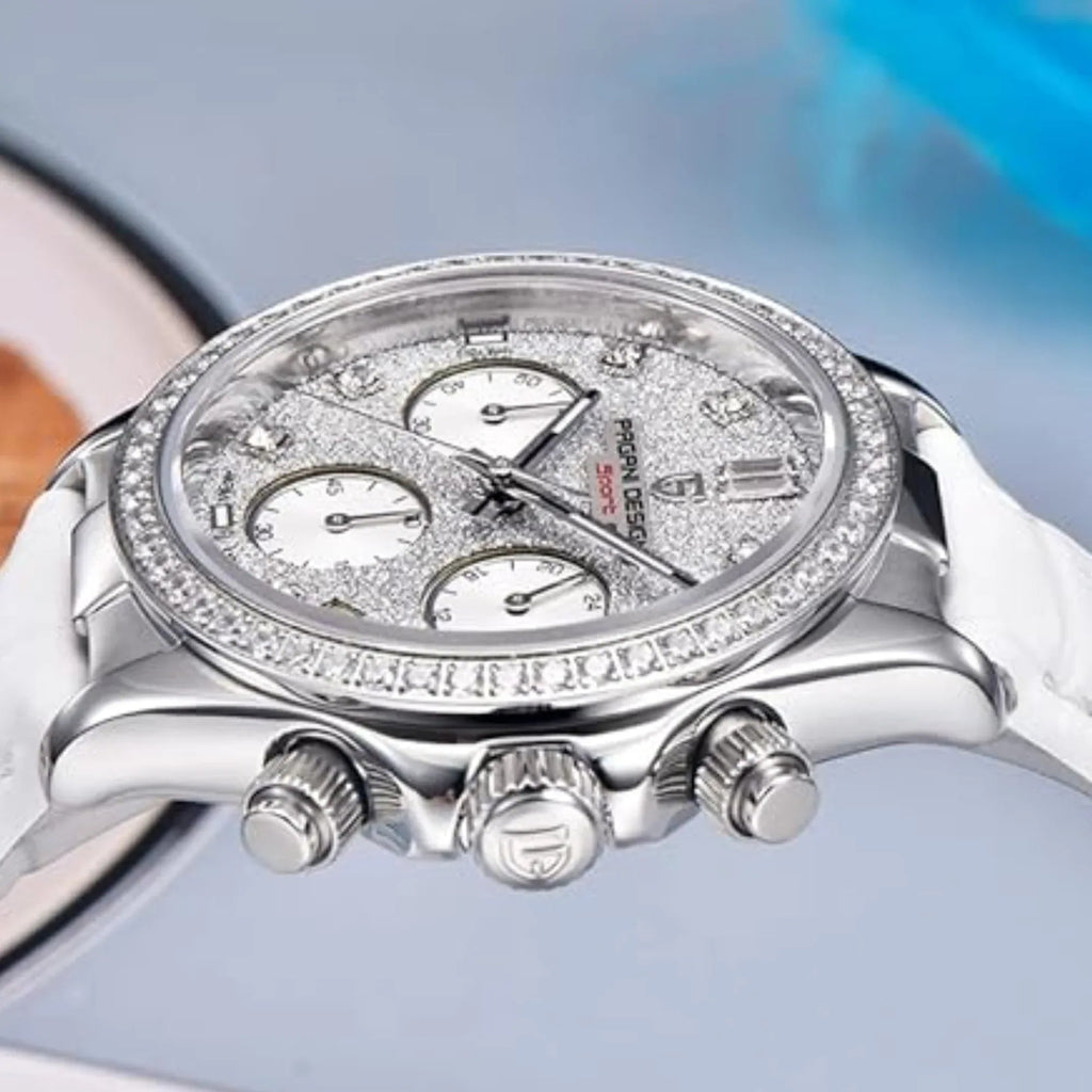 Pagani Design PD1730 Chronograph Date Quartz women's Watch - White Dial with White Strap - DREAM WATCHES