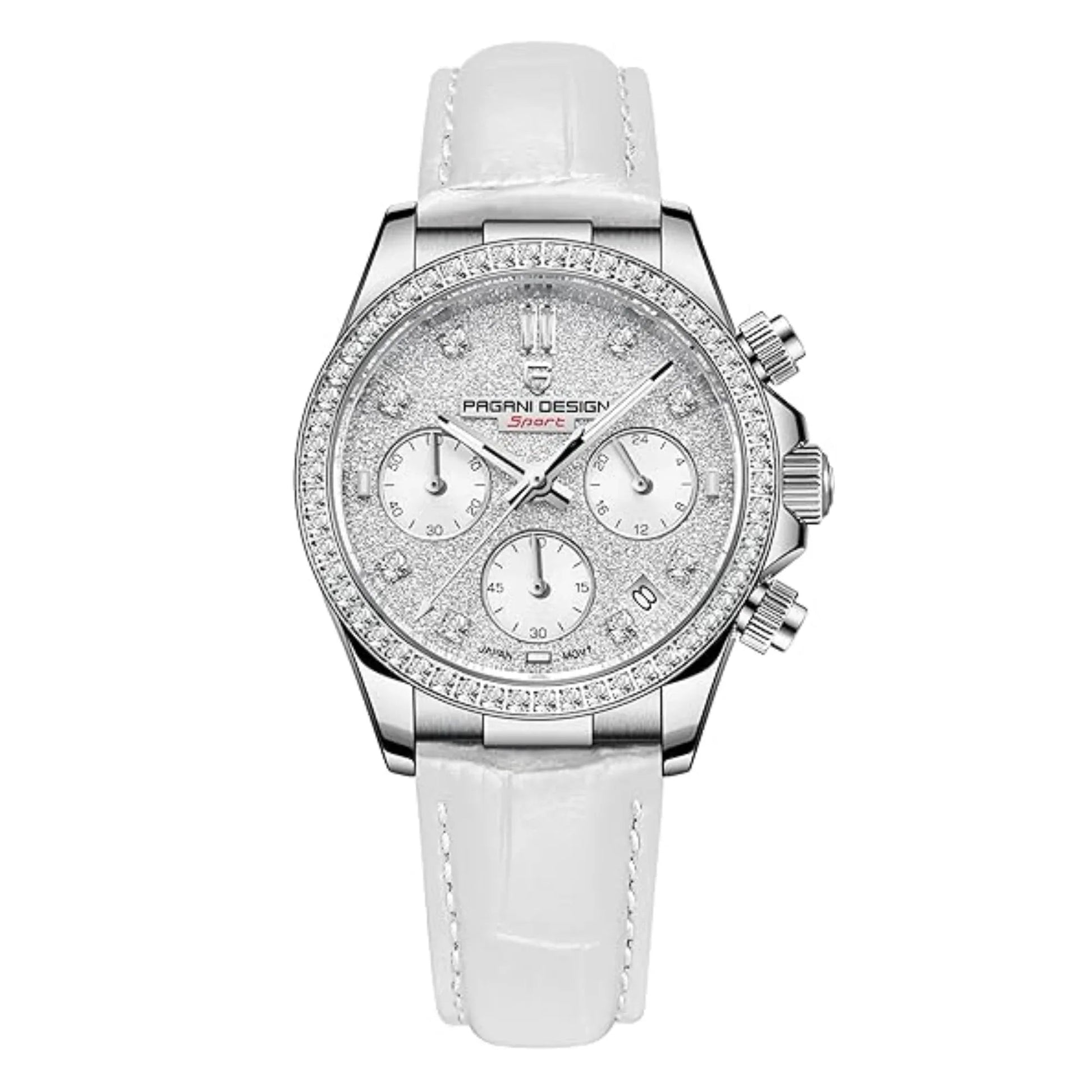 Pagani Design PD1730 Chronograph Date Quartz women's Watch - White Dial with White Strap - DREAM WATCHES
