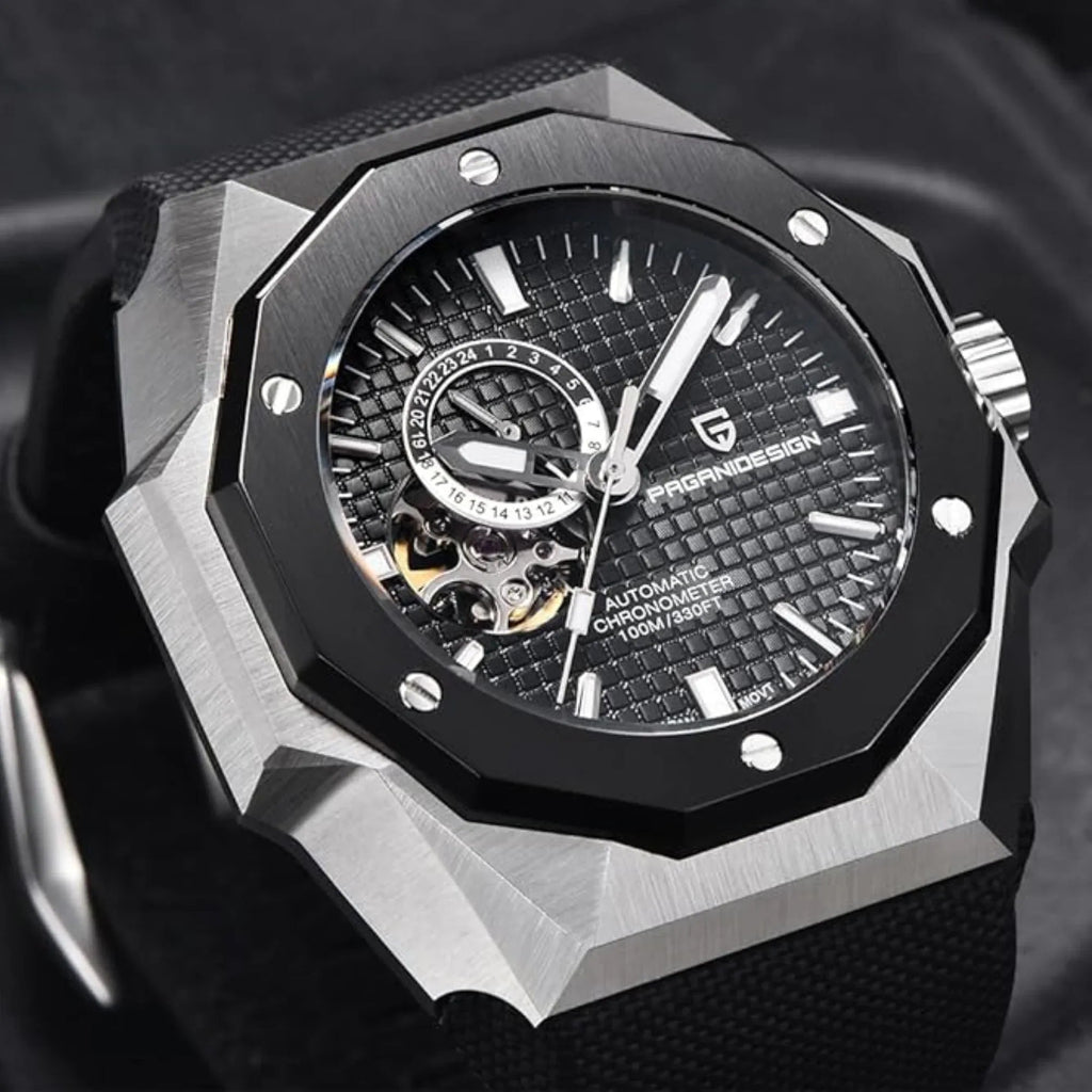 Pagani Design YS010 Men's Automatic Watch with NH39 Movement Leather Strap Waterproof Stylish and Unique Case Skeleton Face - Black - DREAM WATCHES