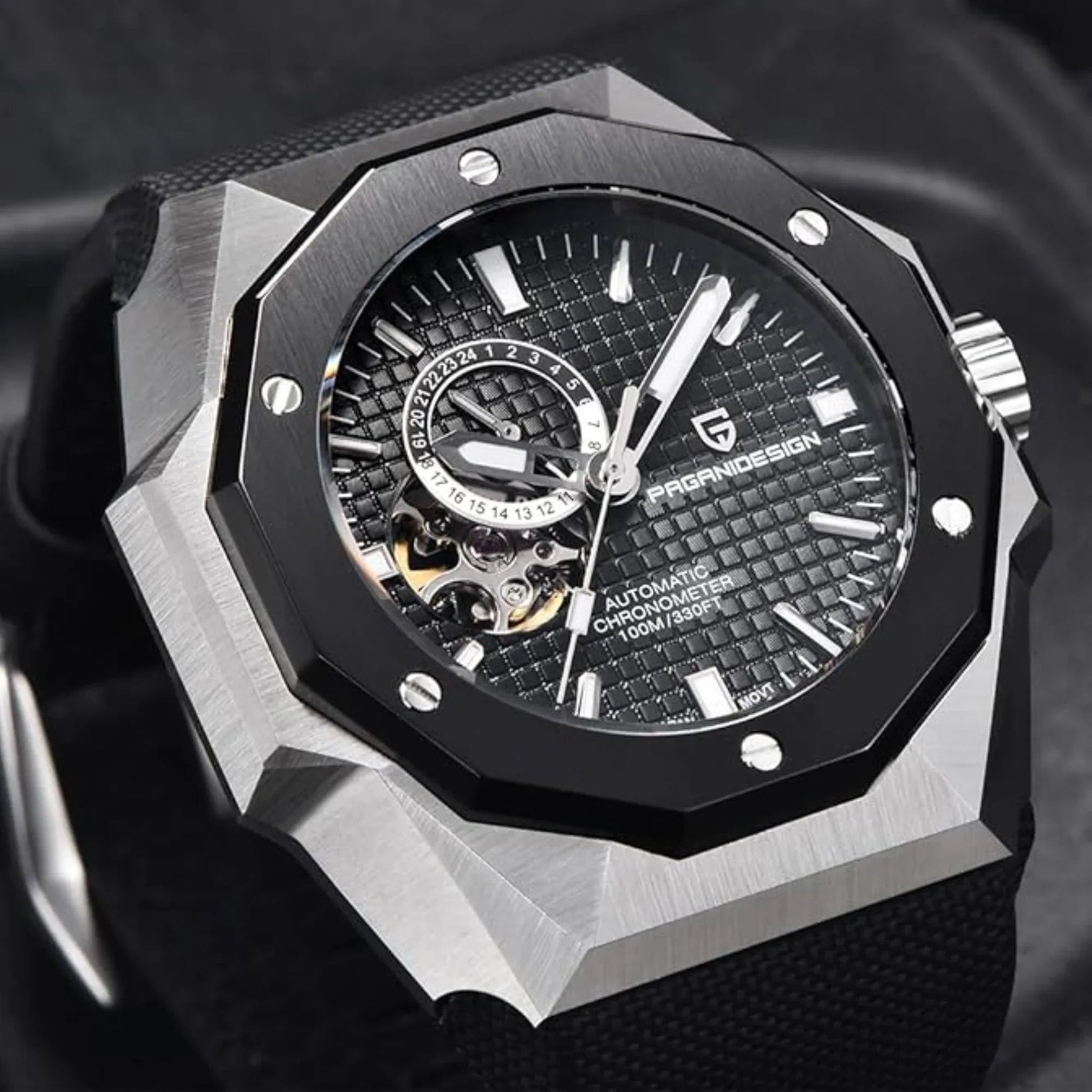Pagani Design YS010 Men's Automatic Watch with NH39 Movement Leather Strap Waterproof Stylish and Unique Case Skeleton Face - Black - DREAM WATCHES
