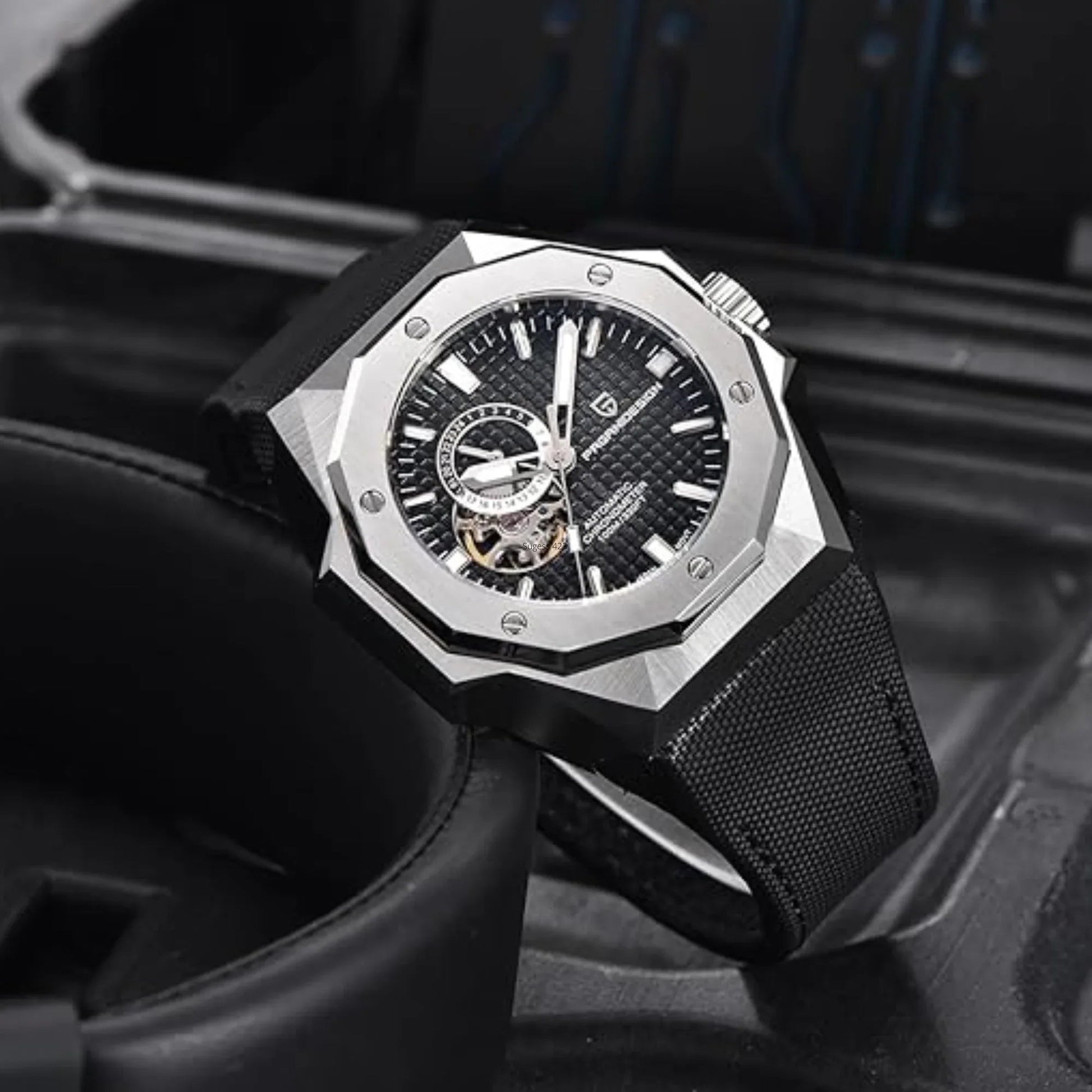 Pagani Design YS010 Men's Automatic Watch with NH39 Movement Leather Strap Waterproof Stylish and Unique Case Skeleton Face - Black - DREAM WATCHES