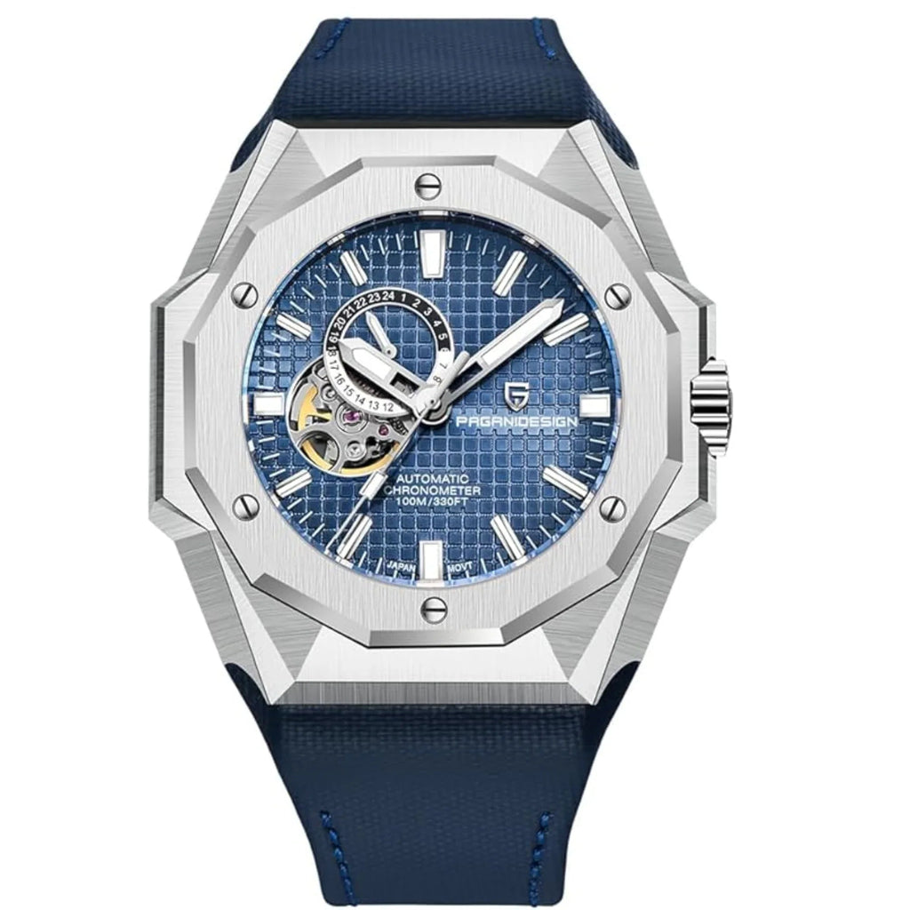Pagani Design YS010 Men's Automatic Watch with NH39 Movement Leather Strap Waterproof Stylish and Unique Case Skeleton Face - Blue - DREAM WATCHES