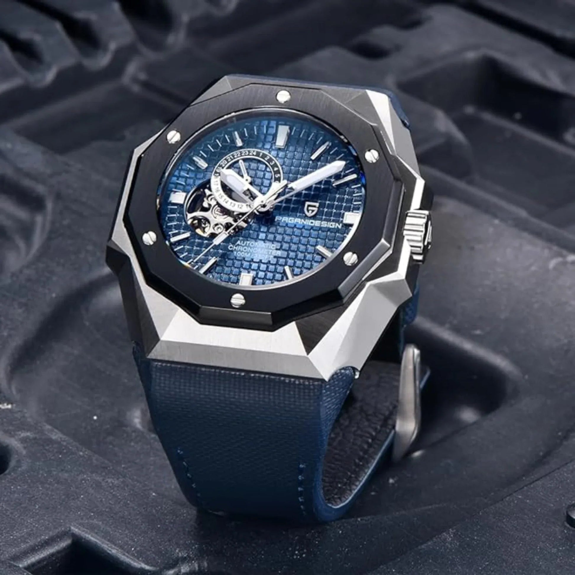 Pagani Design YS010 Men's Automatic Watch with NH39 Movement Leather Strap Waterproof Stylish and Unique Case Skeleton Face - Blue - DREAM WATCHES