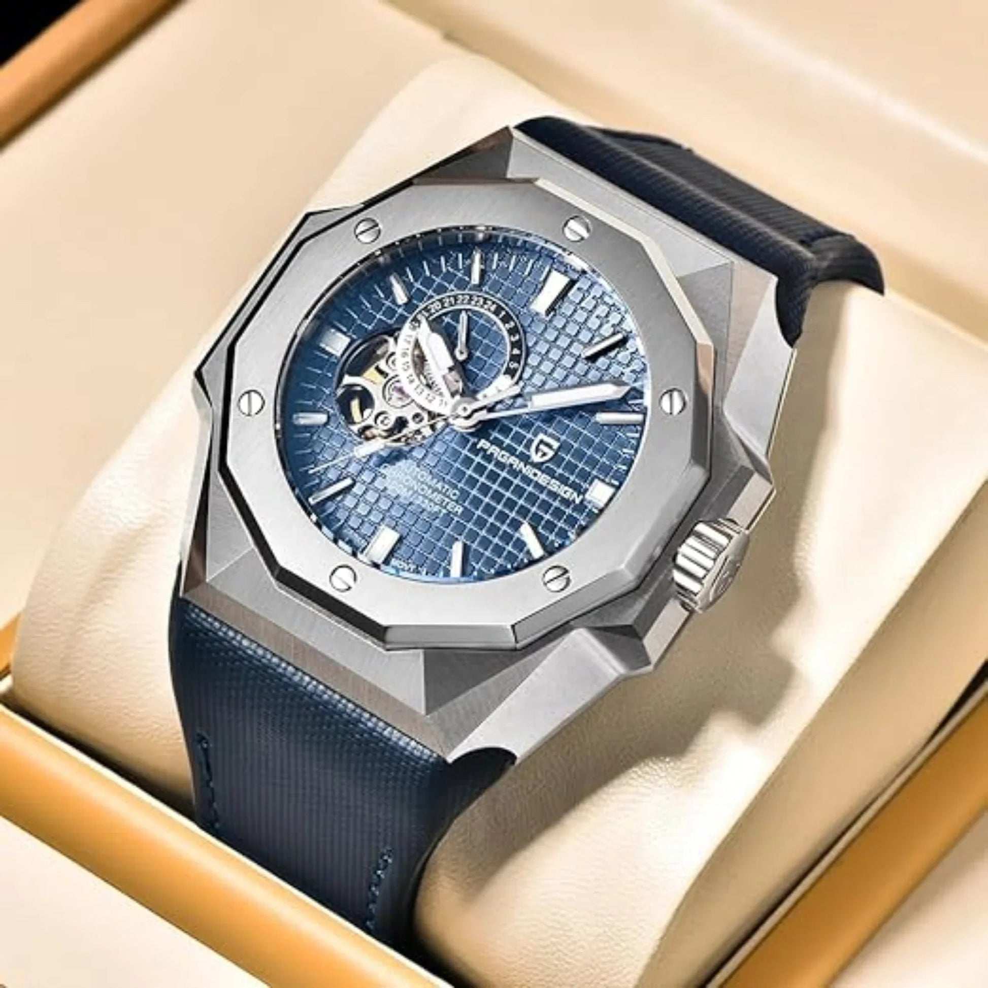 Pagani Design YS010 Men's Automatic Watch with NH39 Movement Leather Strap Waterproof Stylish and Unique Case Skeleton Face - Blue - DREAM WATCHES