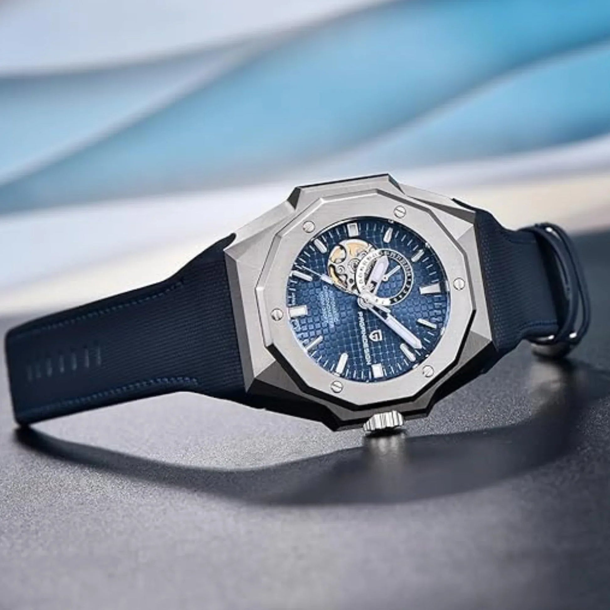 Pagani Design YS010 Men's Automatic Watch with NH39 Movement Leather Strap Waterproof Stylish and Unique Case Skeleton Face - Blue - DREAM WATCHES