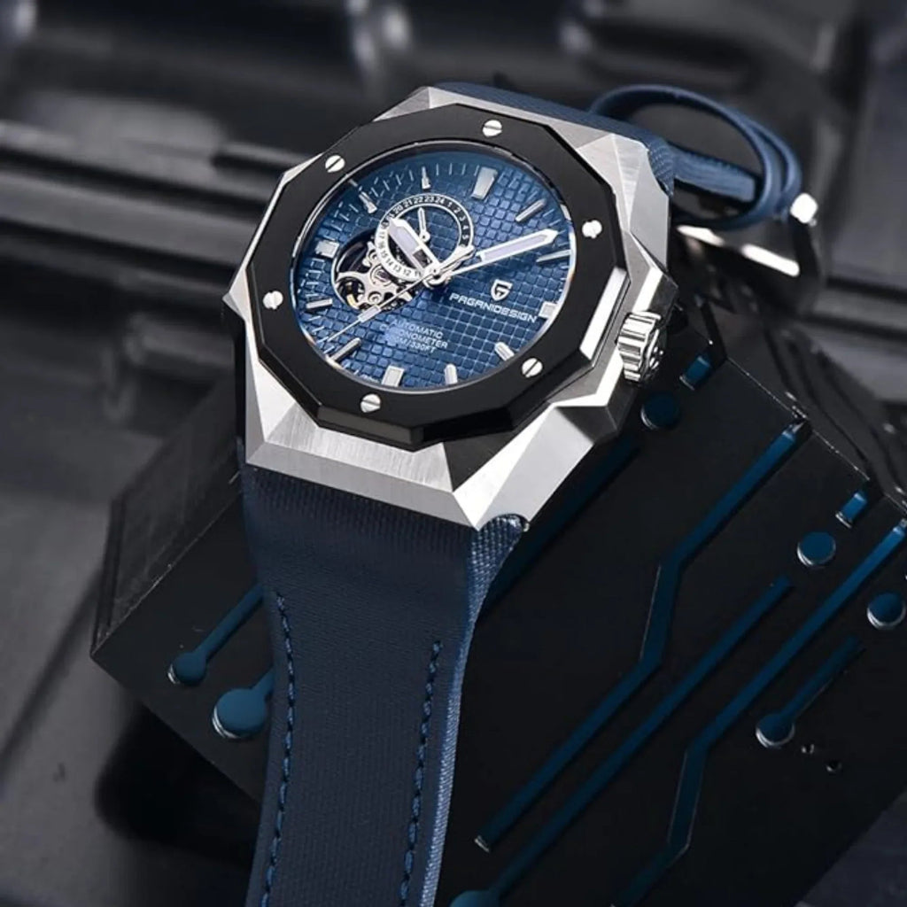 Pagani Design YS010 Men's Automatic Watch with NH39 Movement Leather Strap Waterproof Stylish and Unique Case Skeleton Face - Blue - DREAM WATCHES