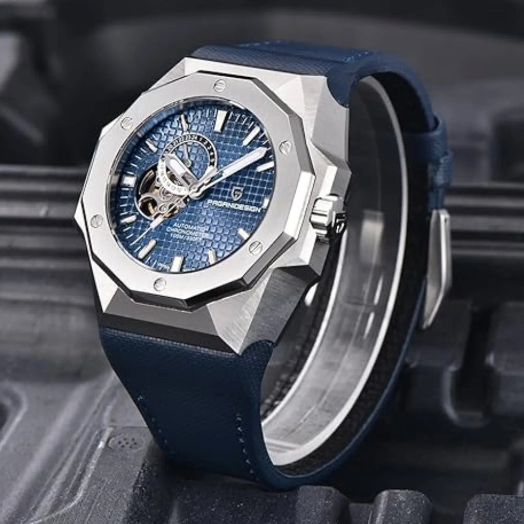 Pagani Design YS010 Men's Automatic Watch with NH39 Movement Leather Strap Waterproof Stylish and Unique Case Skeleton Face - Blue - DREAM WATCHES