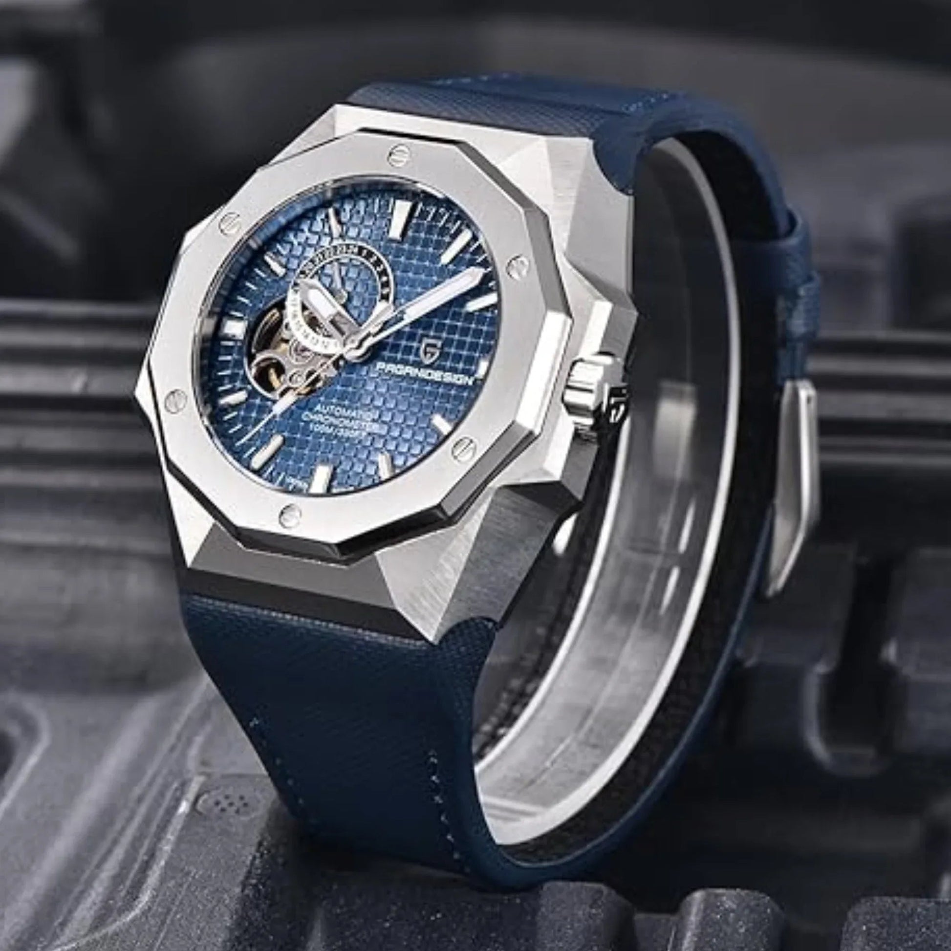 Pagani Design YS010 Men's Automatic Watch with NH39 Movement Leather Strap Waterproof Stylish and Unique Case Skeleton Face - Blue - DREAM WATCHES