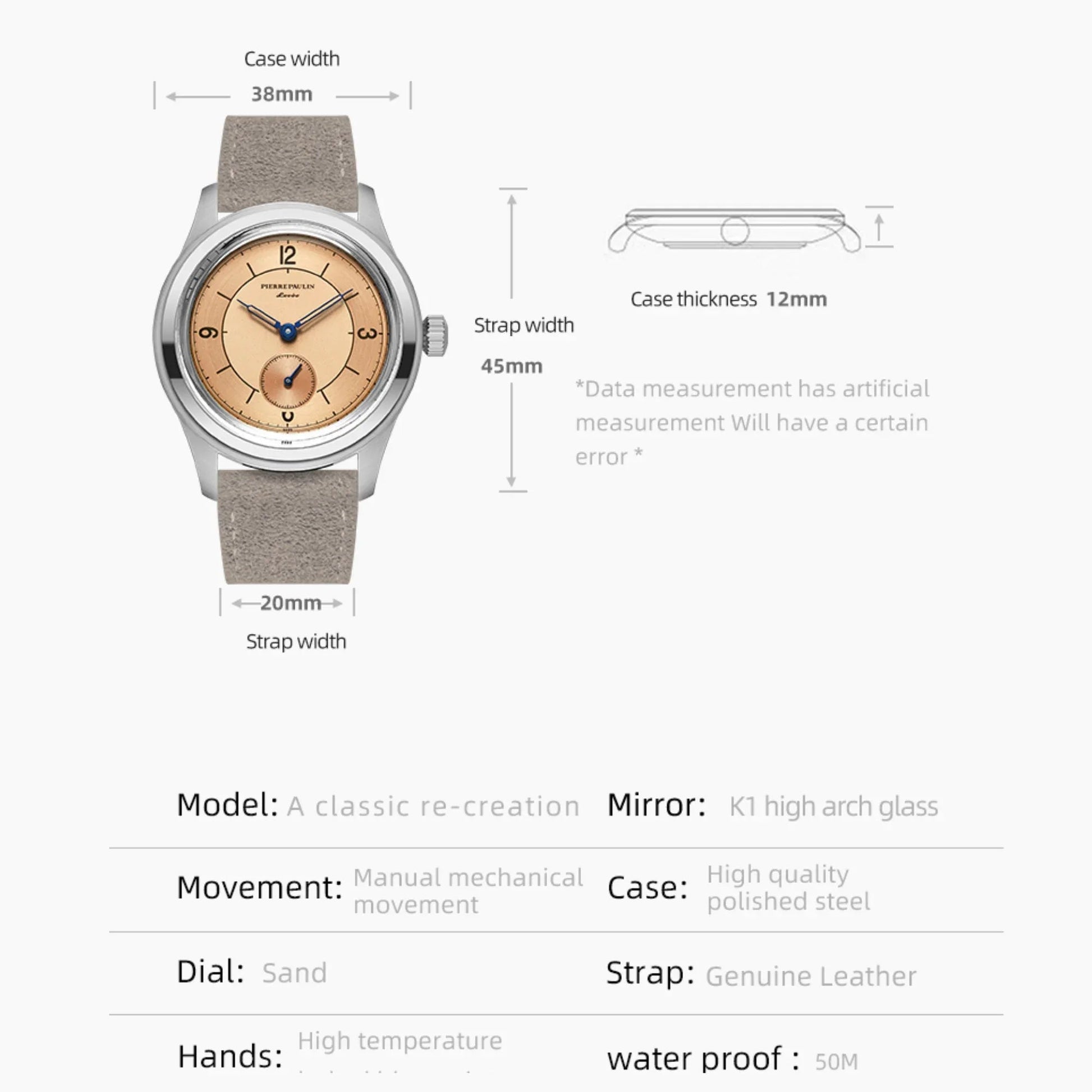 Pierre Paulin business LEVEE series Handwinding Watch Sector Dial Salmon silver dial Vintage Casual Watch Mens - DREAM WATCHES