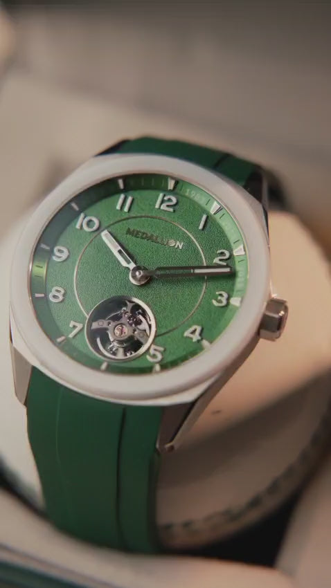 MEDALLION  The Cricket Watch | World Cup Edition | Silver with Green FKM Strap
