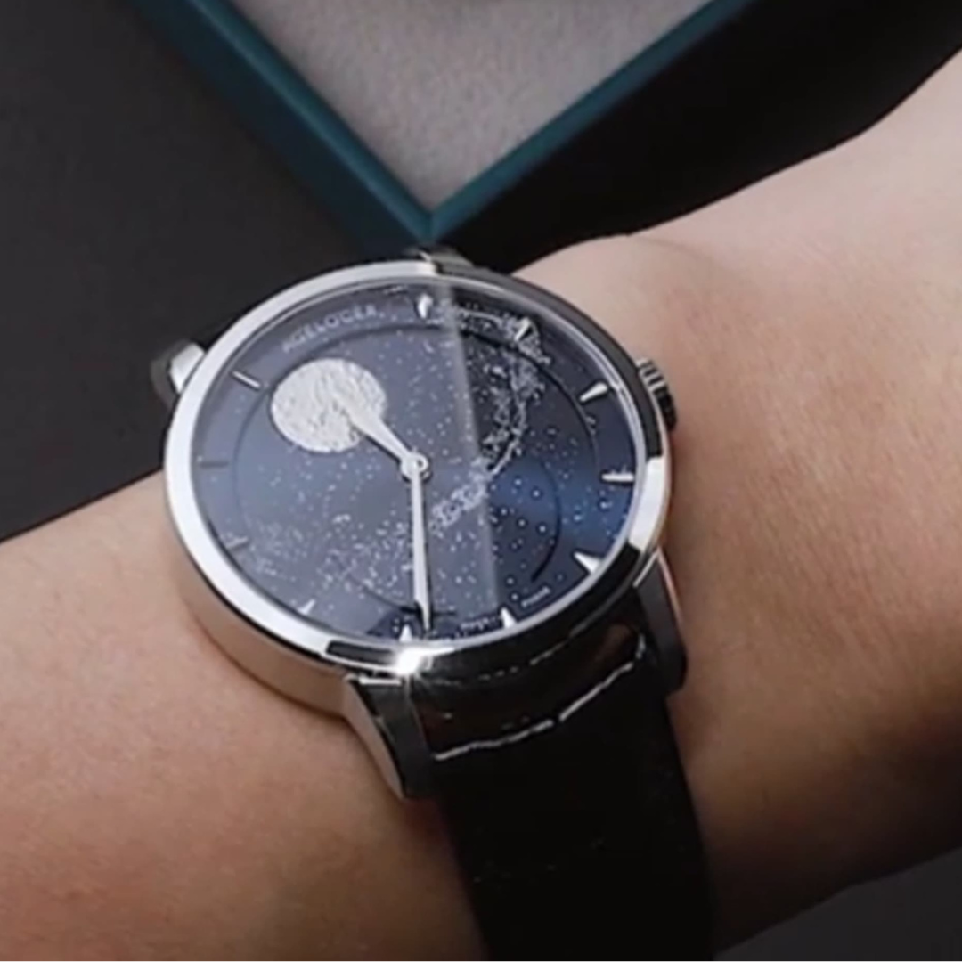 Agelocer Astronomer Original Men's Automatic Mechanical Silver Glaxy Moonphase Watch Steel Belt