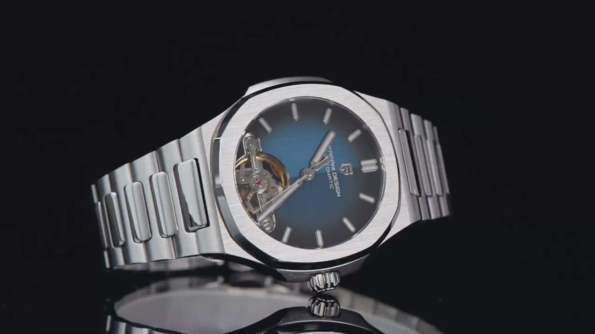 PAGANI DESIGN PD-YS025 Automatic Stainless Steel Sapphire Glass Wristwatch with open Balance Wheel