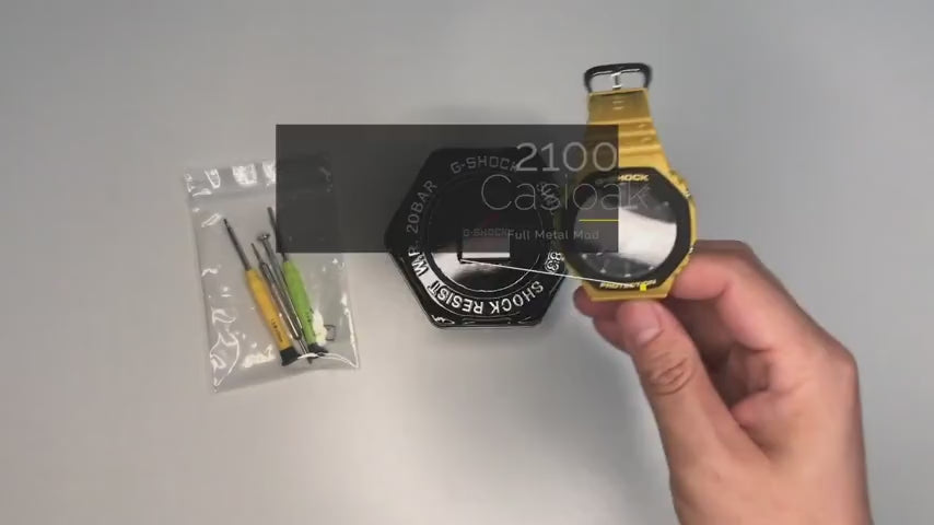 Metal Mod Kit Watchband and Metal Case for G-shock GA-2100 and GA-2110/BA-2100 Casioak[Grey With Rosegold]