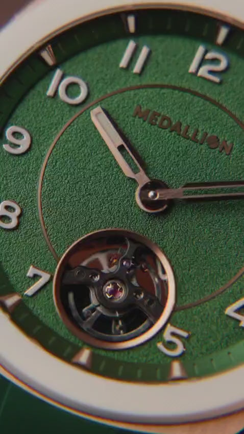 MEDALLION  The Cricket Watch | World Cup Edition | Rose Gold with Green FKM Strap