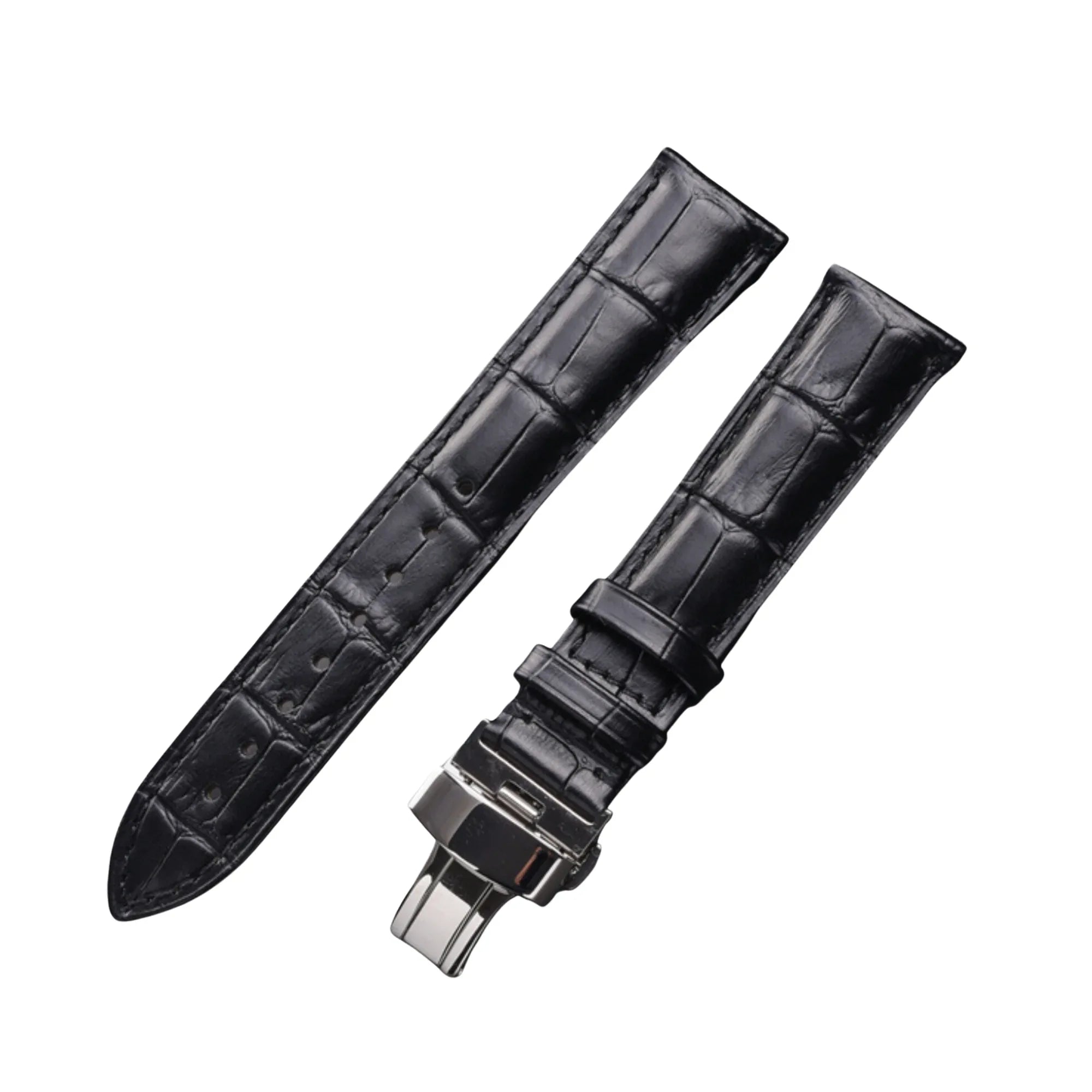 Quality Leather Watch Band/Strap with butterfly buckle - Black (20 mm) - DREAM WATCHES
