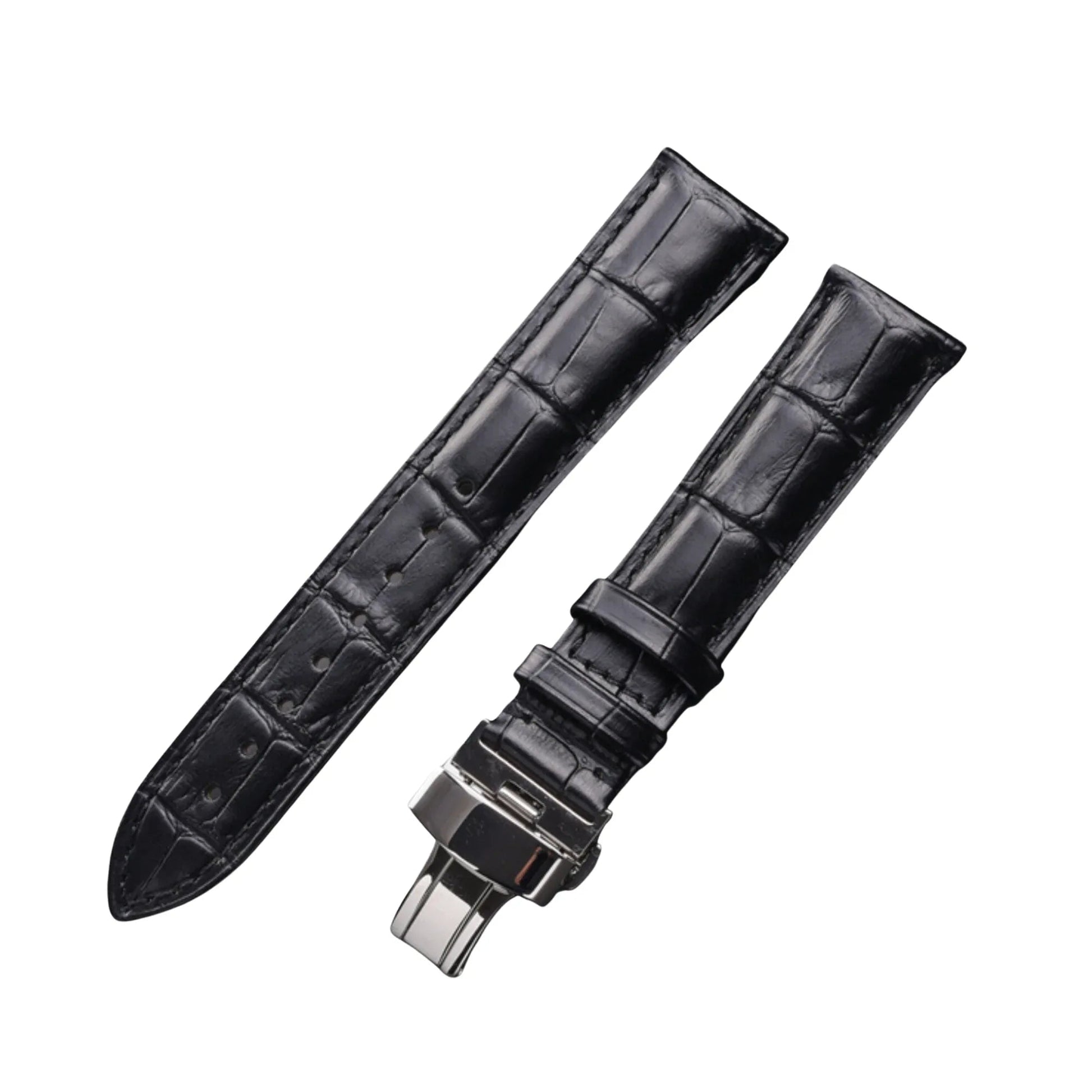 Quality Leather Watch Band/Strap with butterfly buckle - Black (20 mm) - DREAM WATCHES