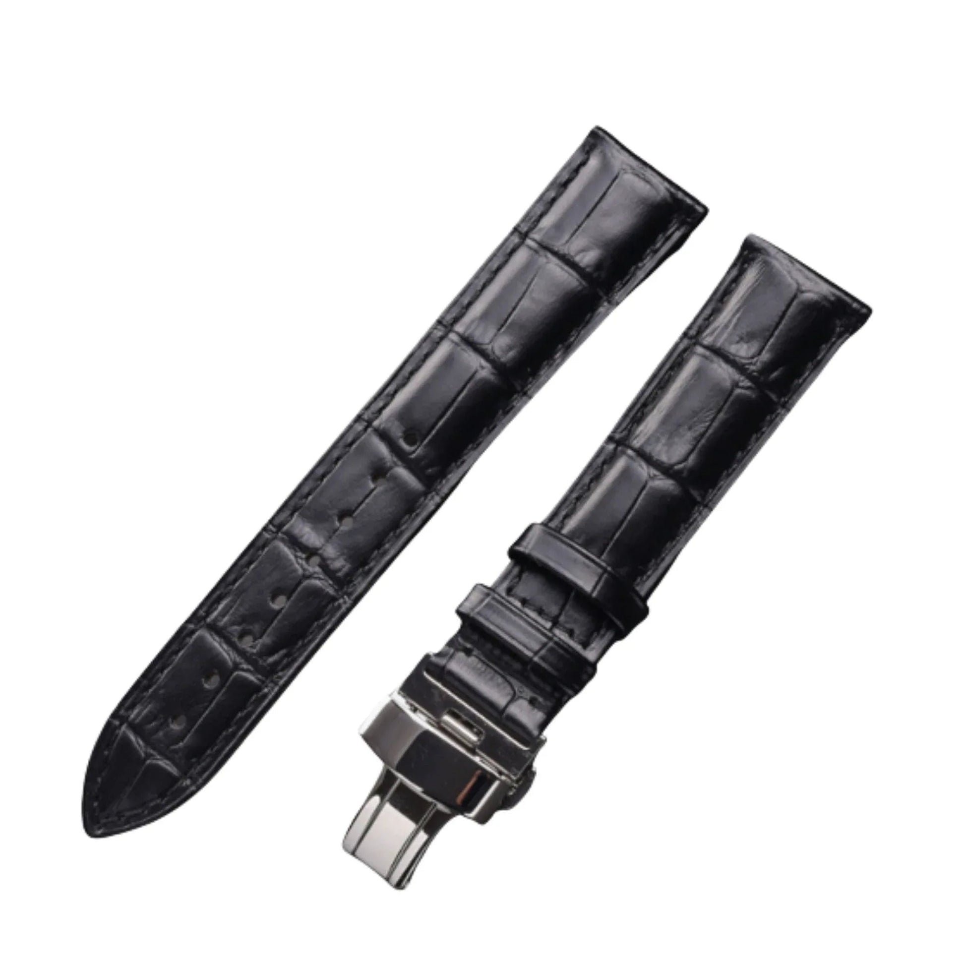 Quality Leather Watch Band/Strap with butterfly buckle - Black (22 mm) - DREAM WATCHES