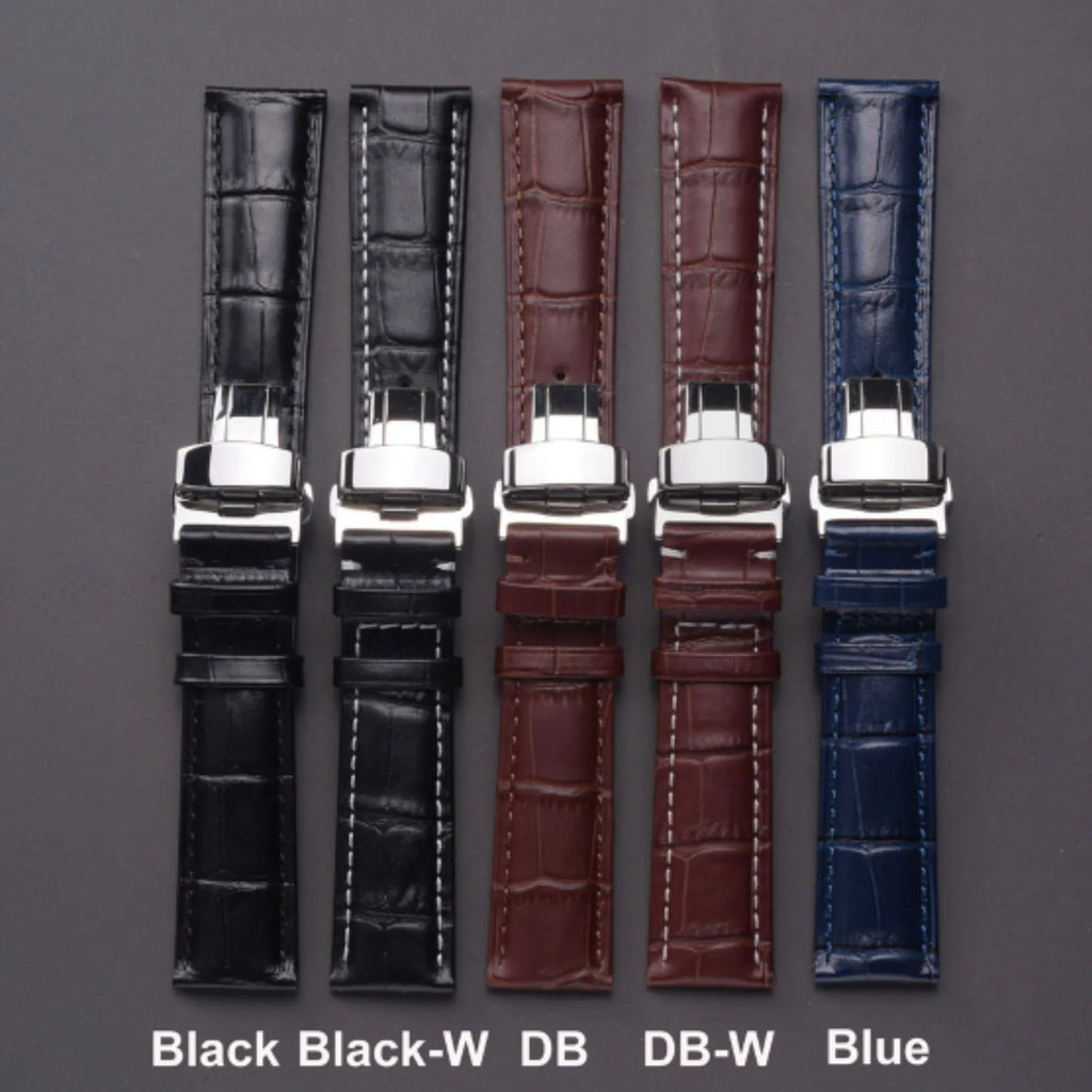Quality Leather Watch Band/Strap with butterfly buckle - Brown (22 mm) - DREAM WATCHES