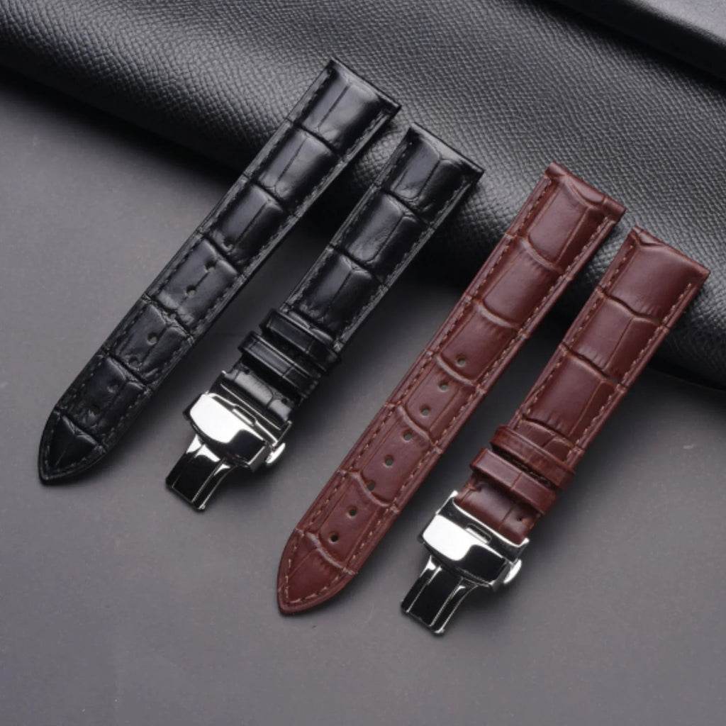 Quality Leather Watch Band/Strap with butterfly buckle - Brown (22 mm) - DREAM WATCHES