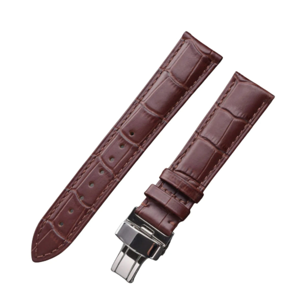 Quality Leather Watch Band/Strap with butterfly buckle - Brown (22 mm) - DREAM WATCHES