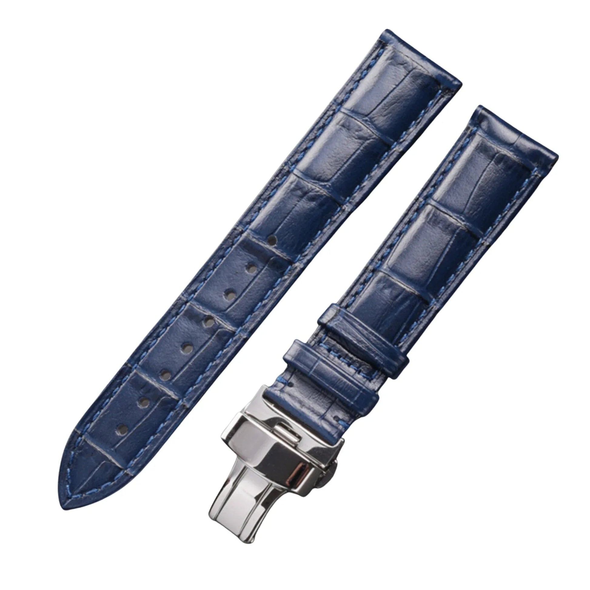 Quality Leather Watchbands Watch Band/Strap with butterfly buckle - Blue (20 mm) - DREAM WATCHES