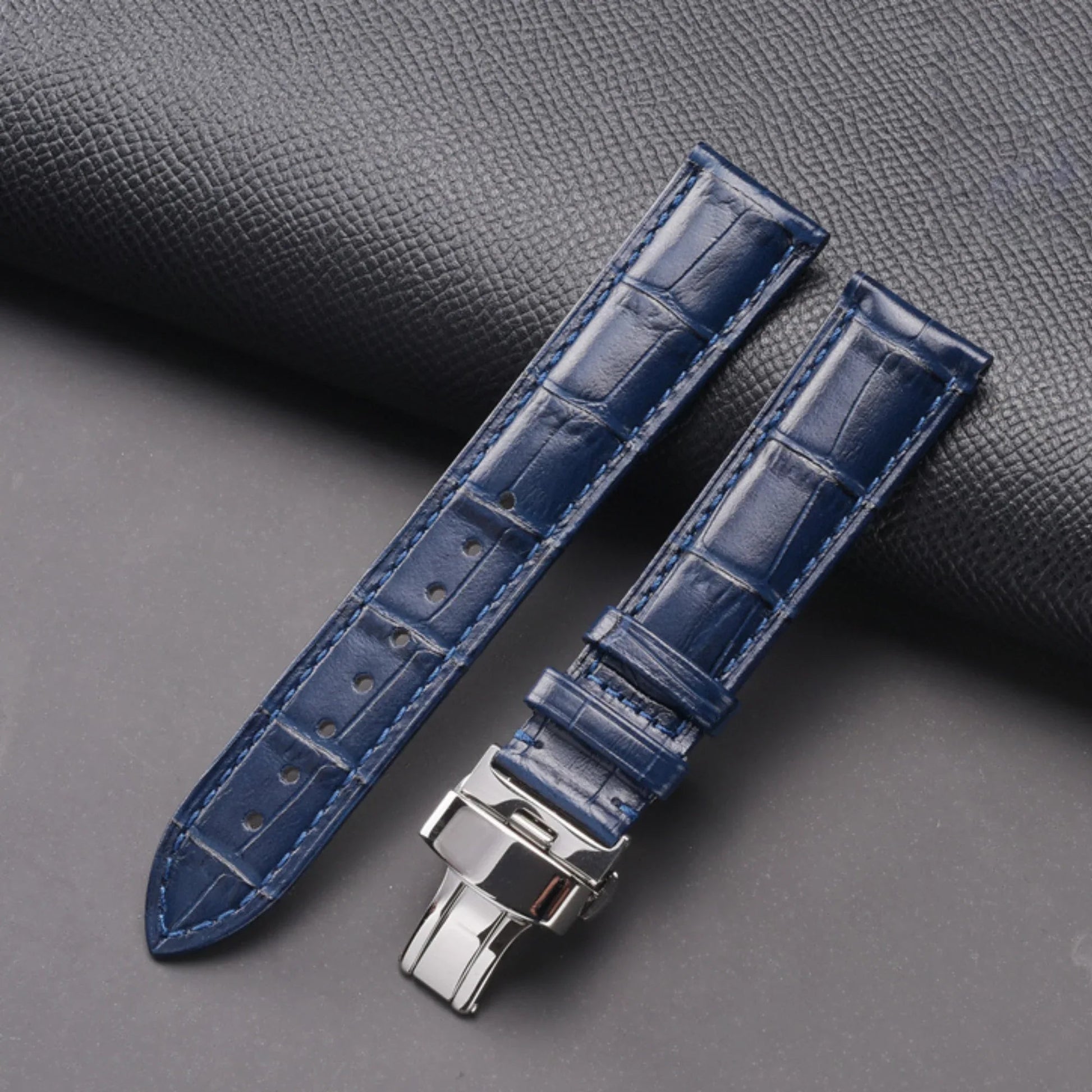 Quality Leather Watchbands Watch Band/Strap with butterfly buckle - Blue (20 mm) - DREAM WATCHES