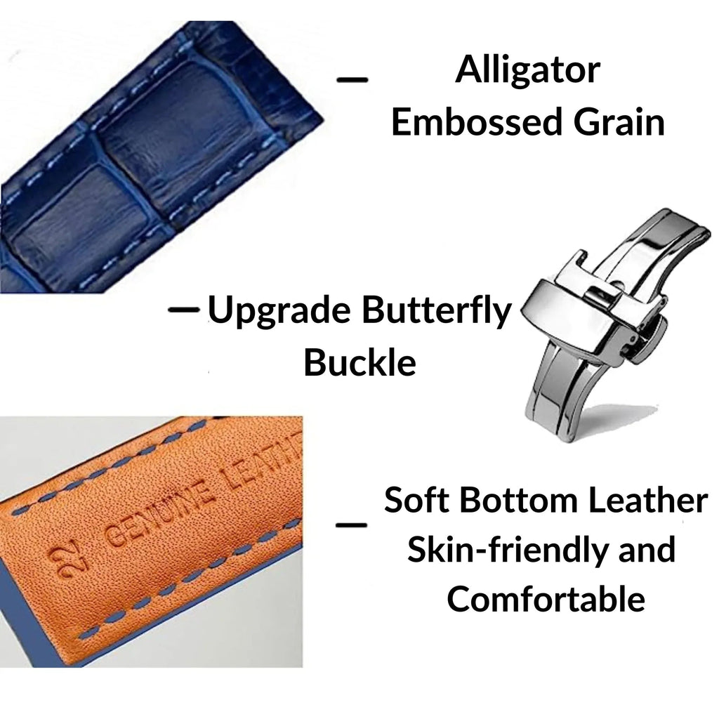 Quality Leather Watchbands Watch Band/Strap with butterfly buckle - Blue (20 mm) - DREAM WATCHES