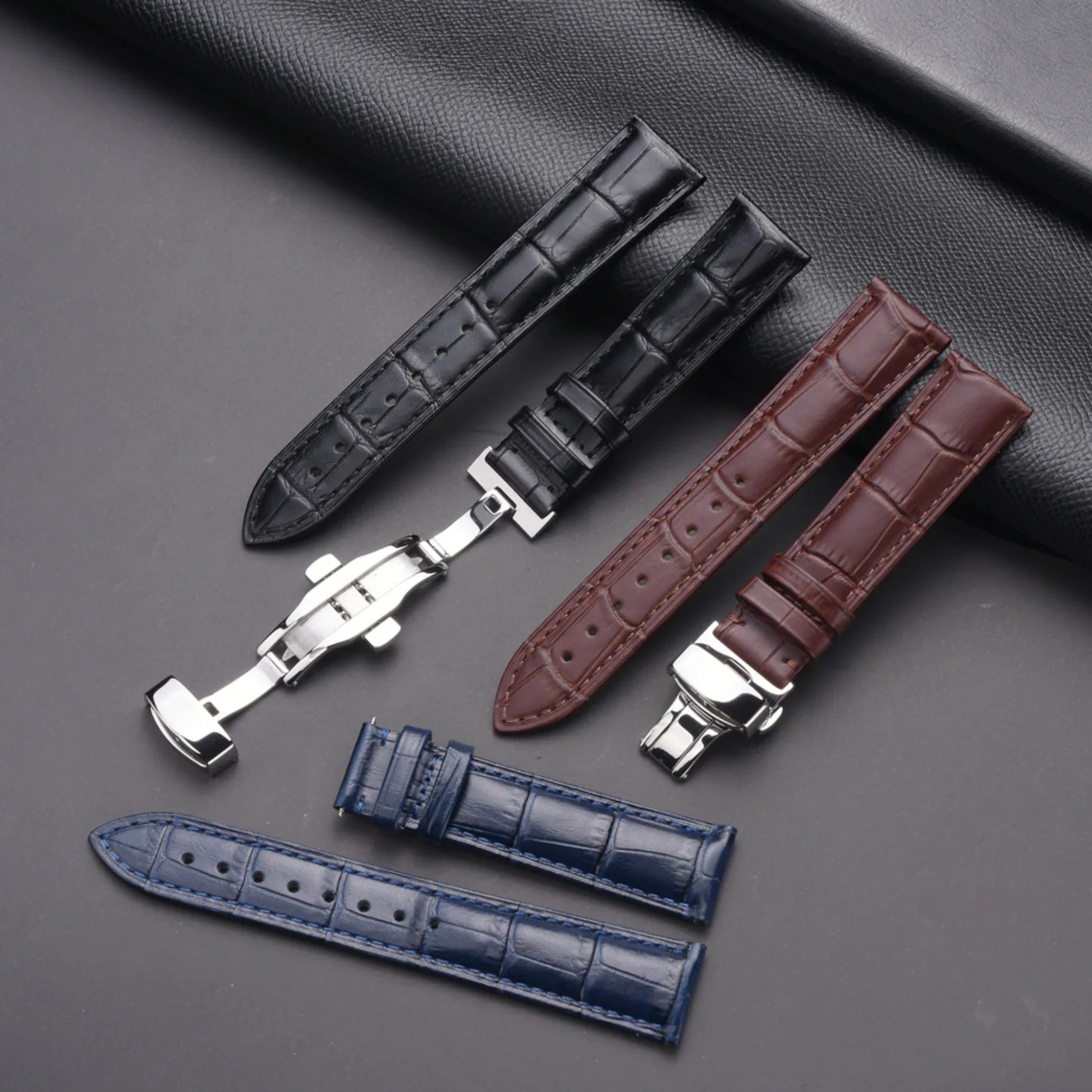 Quality Leather Watchbands Watch Band/Strap with butterfly buckle - Blue (20 mm) - DREAM WATCHES