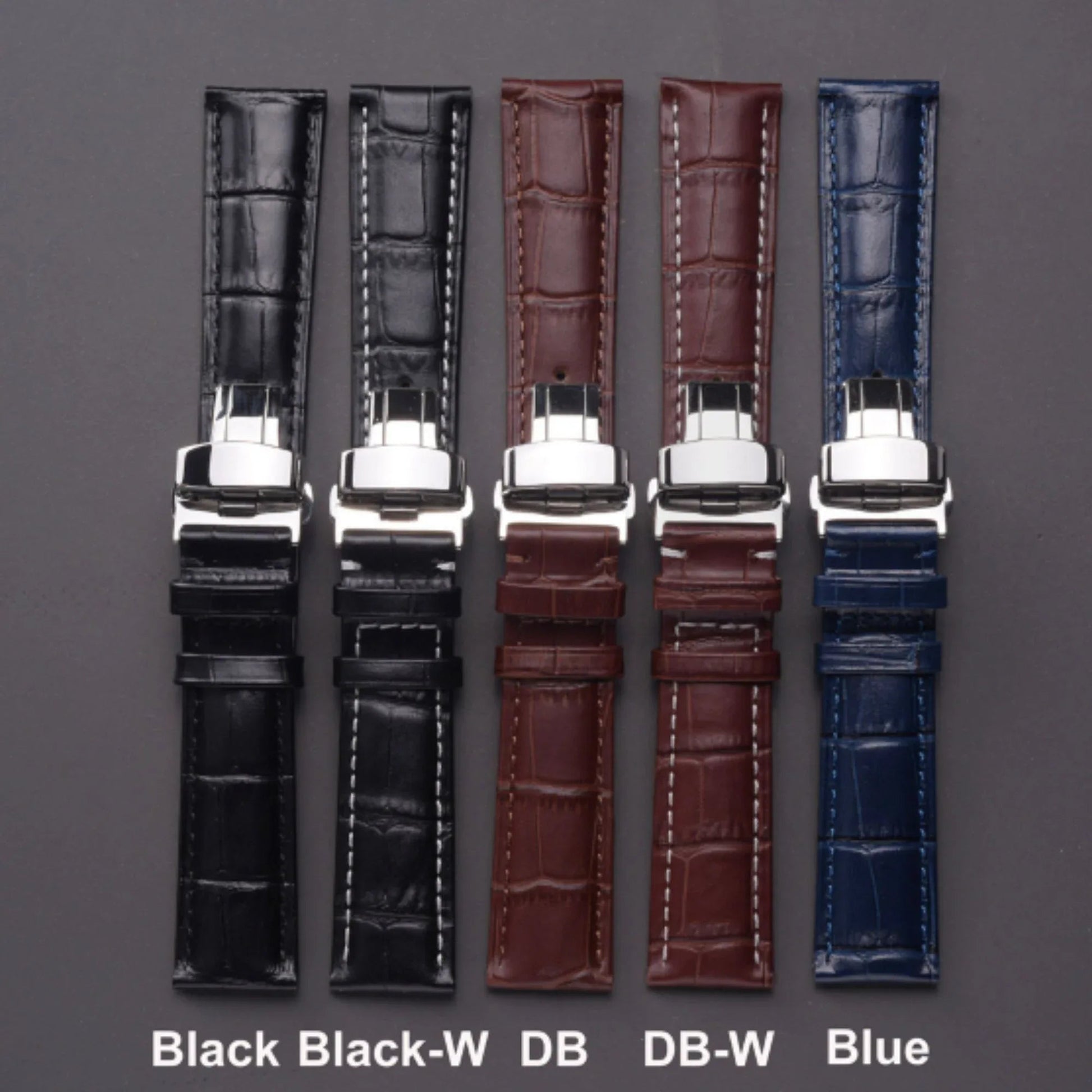 Quality Leather Watchbands Watch Band/Strap with butterfly buckle - Blue (22 mm) - DREAM WATCHES