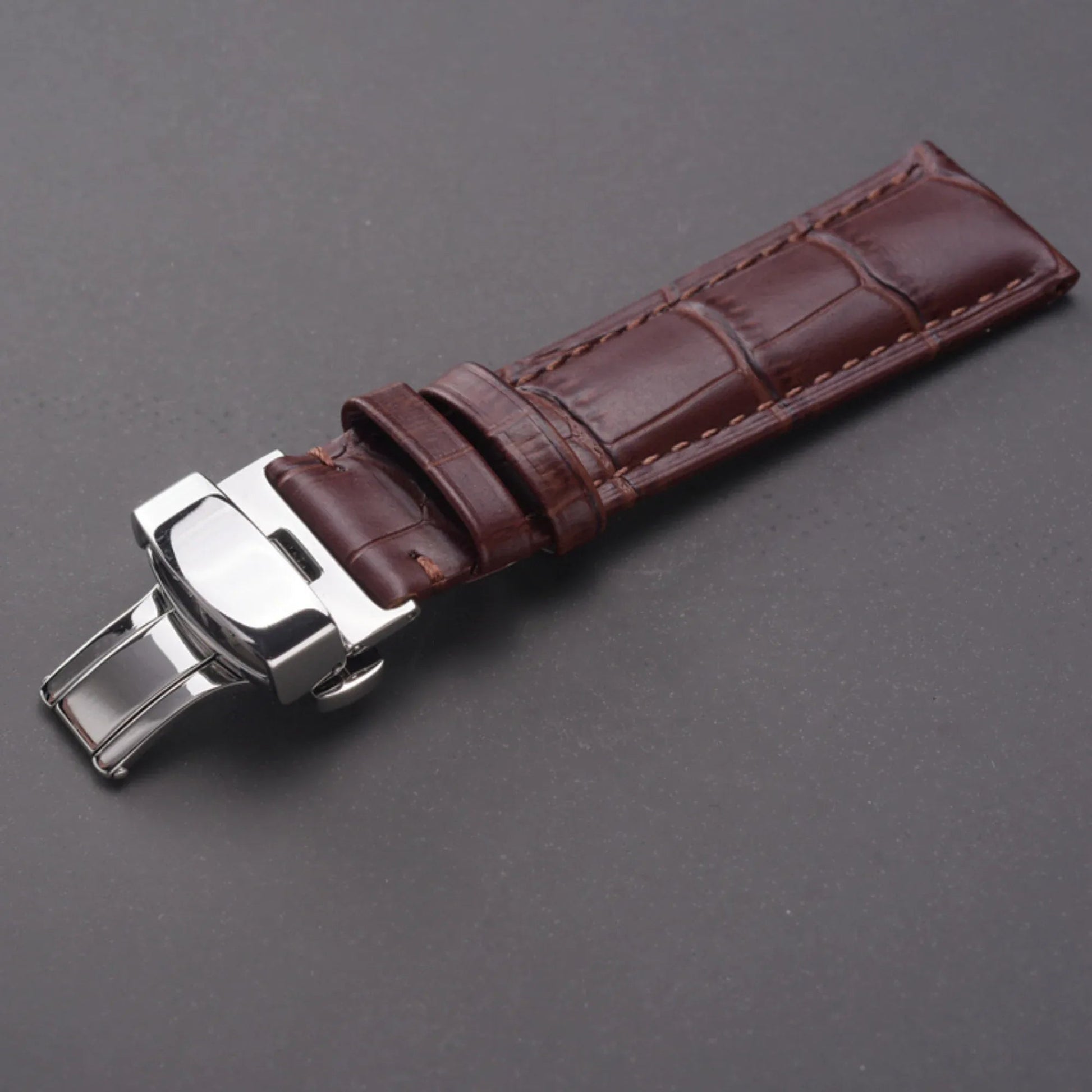 Quality Leather Watchbands Watch Band/Strap with butterfly buckle - Brown (20 mm) - DREAM WATCHES