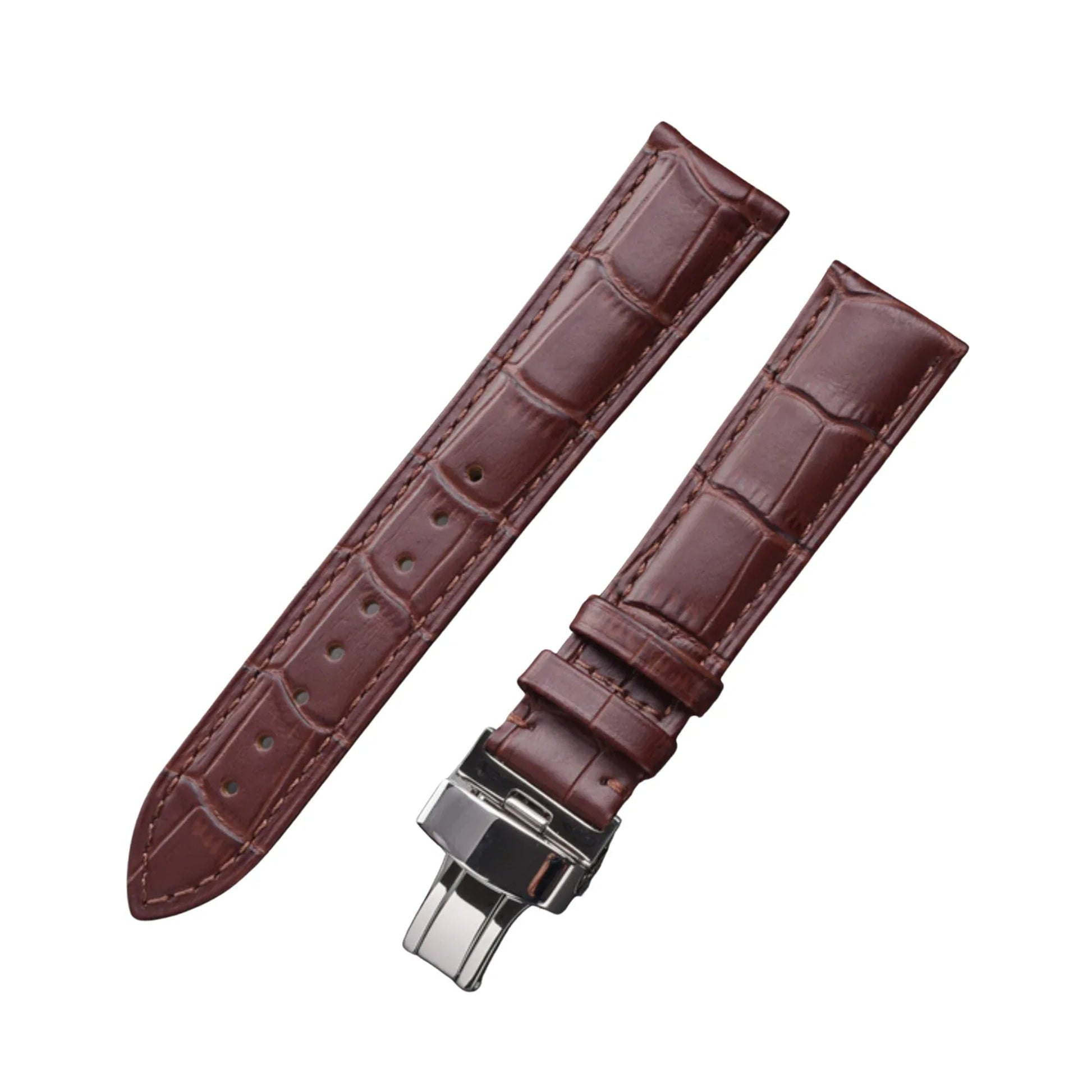 Quality Leather Watchbands Watch Band/Strap with butterfly buckle - Brown (20 mm) - DREAM WATCHES