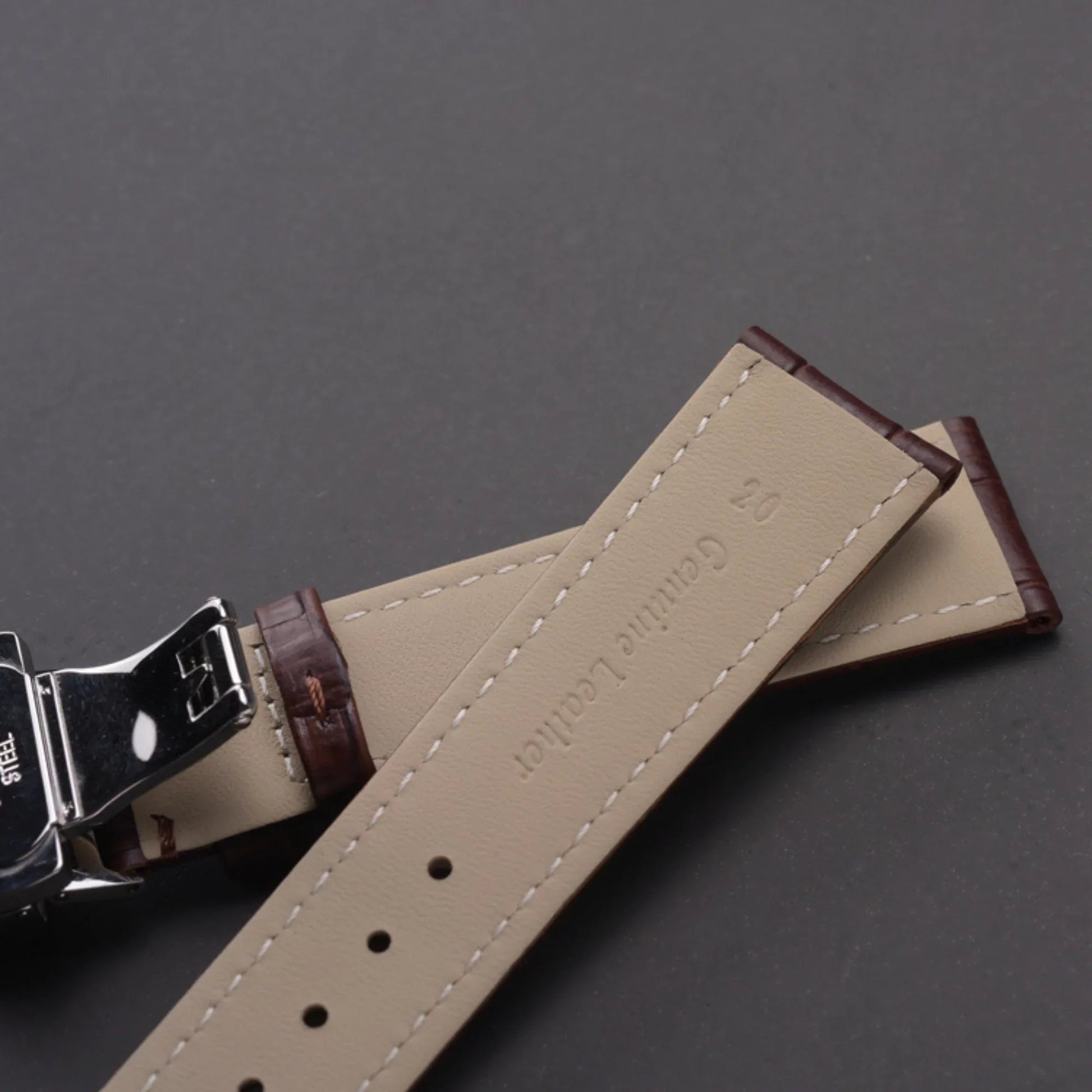 Quality Leather Watchbands Watch Band/Strap with butterfly buckle - Brown (20 mm) - DREAM WATCHES