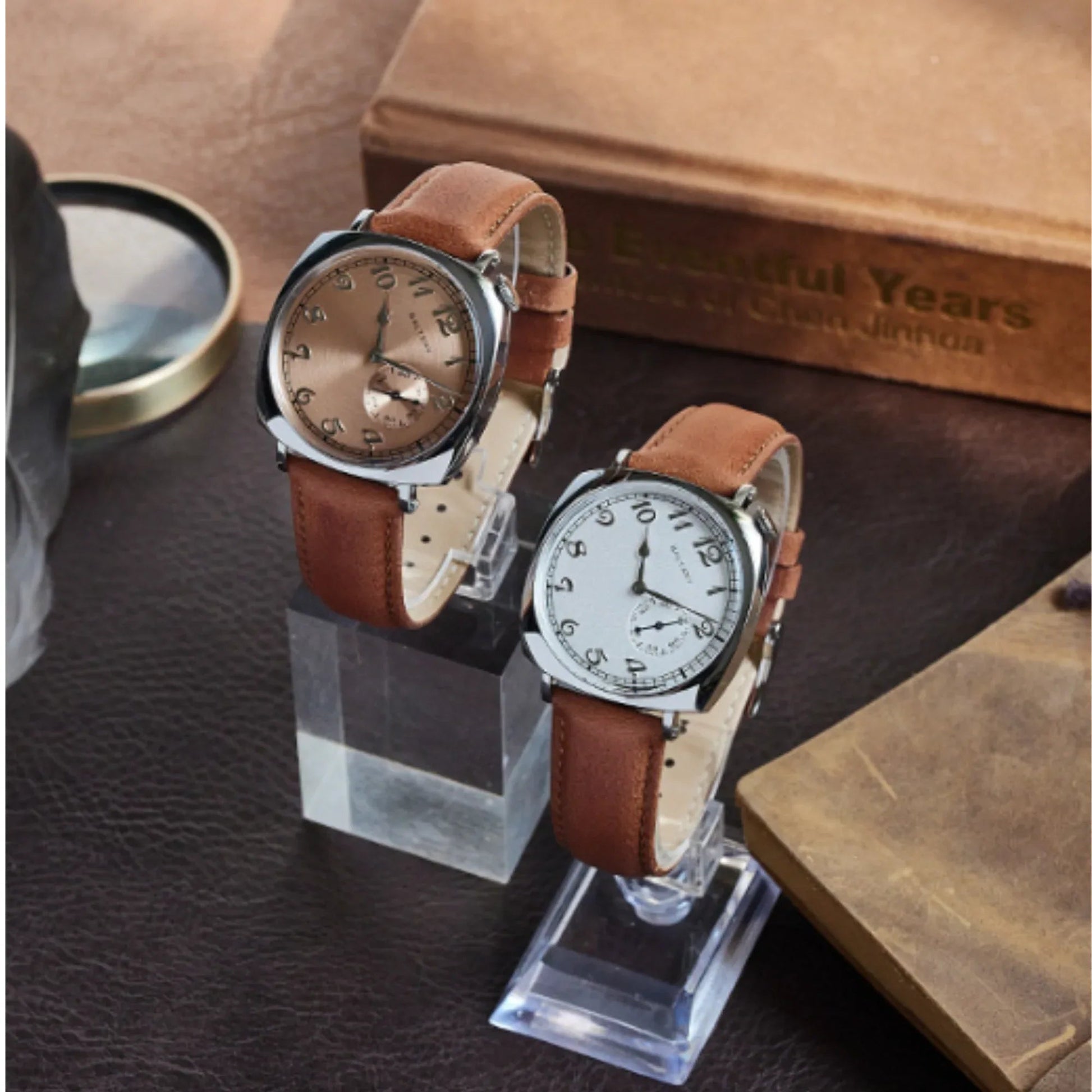 Retro American 1921 Cockeyed Dial Automatic Watch S4046 - Salmon Dial - DREAM WATCHES