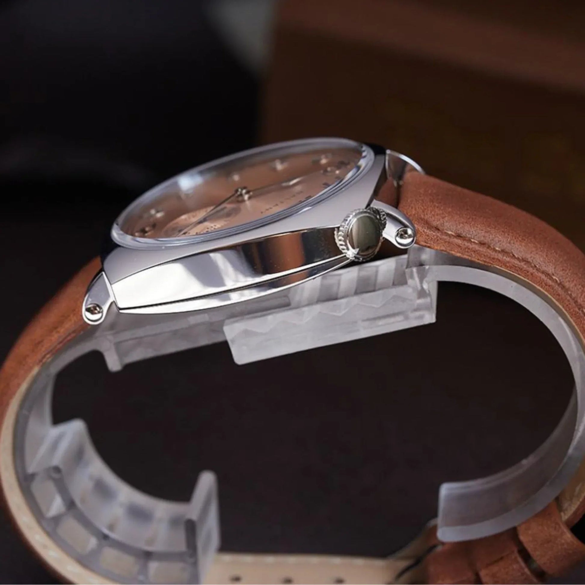 Retro American 1921 Cockeyed Dial Automatic Watch S4046 - Salmon Dial - DREAM WATCHES