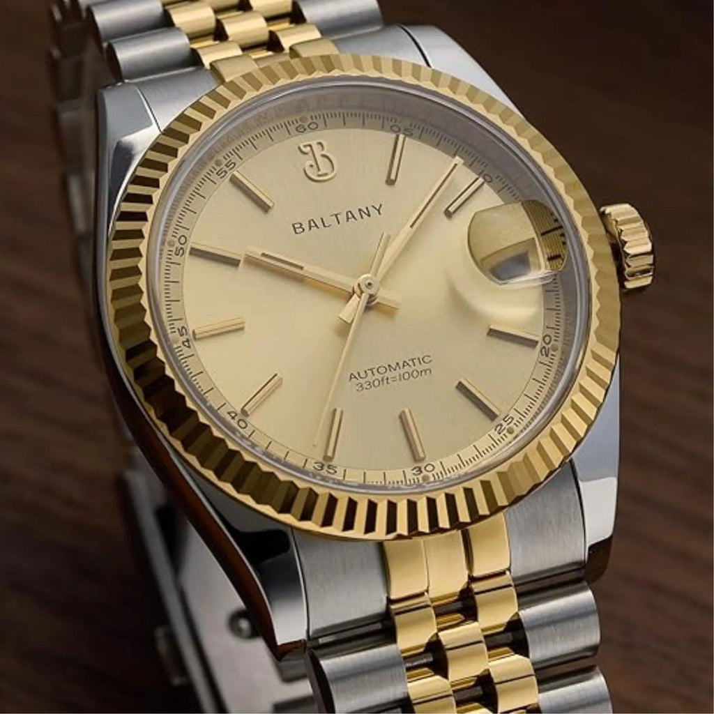 S4084 DJ Dress Watch for Men NH35 Movement Retro 36MM Automatic Wristwatch with Fluted Bezel - DREAM WATCHES