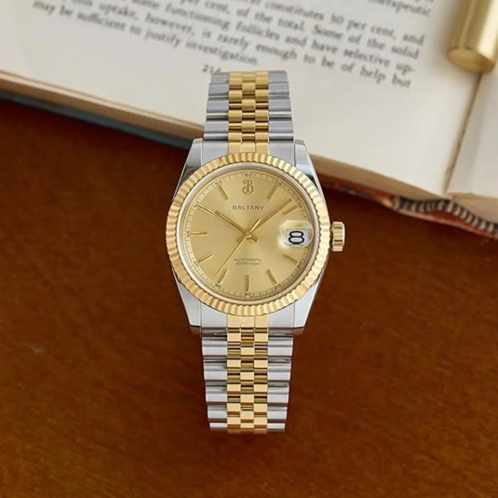 S4084 DJ Dress Watch for Men NH35 Movement Retro 36MM Automatic Wristwatch with Fluted Bezel - DREAM WATCHES