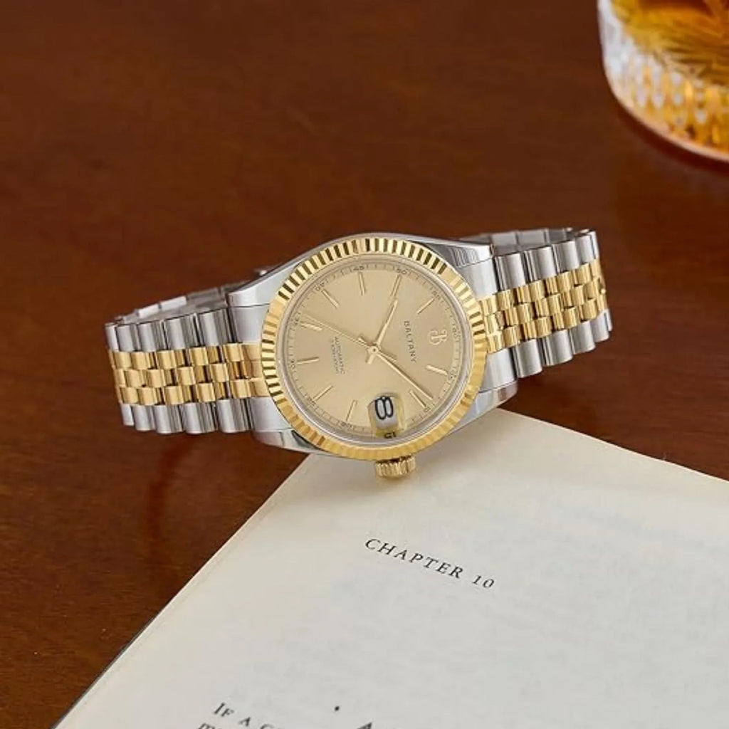 S4084 DJ Dress Watch for Men NH35 Movement Retro 36MM Automatic Wristwatch with Fluted Bezel - DREAM WATCHES