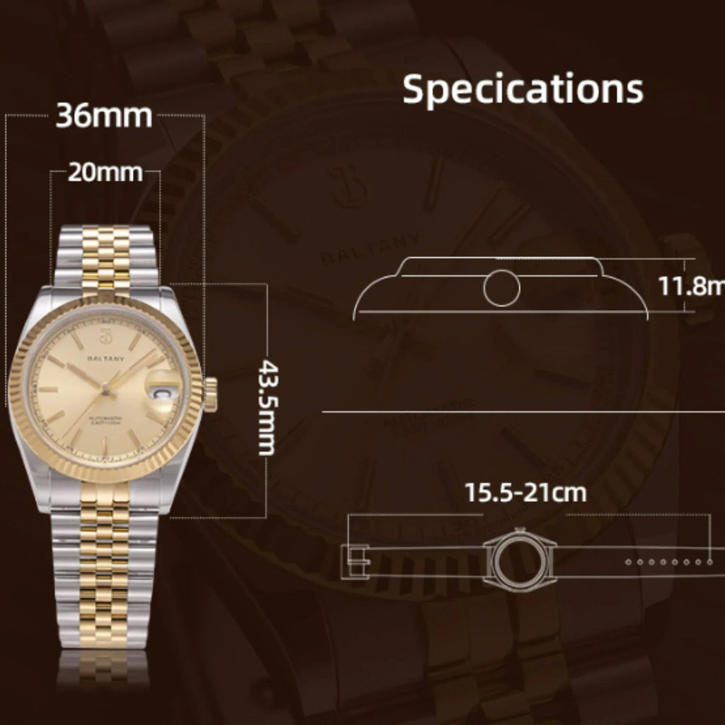 S4084 DJ Dress Watch for Men NH35 Movement Retro 36MM Automatic Wristwatch with Fluted Bezel - DREAM WATCHES