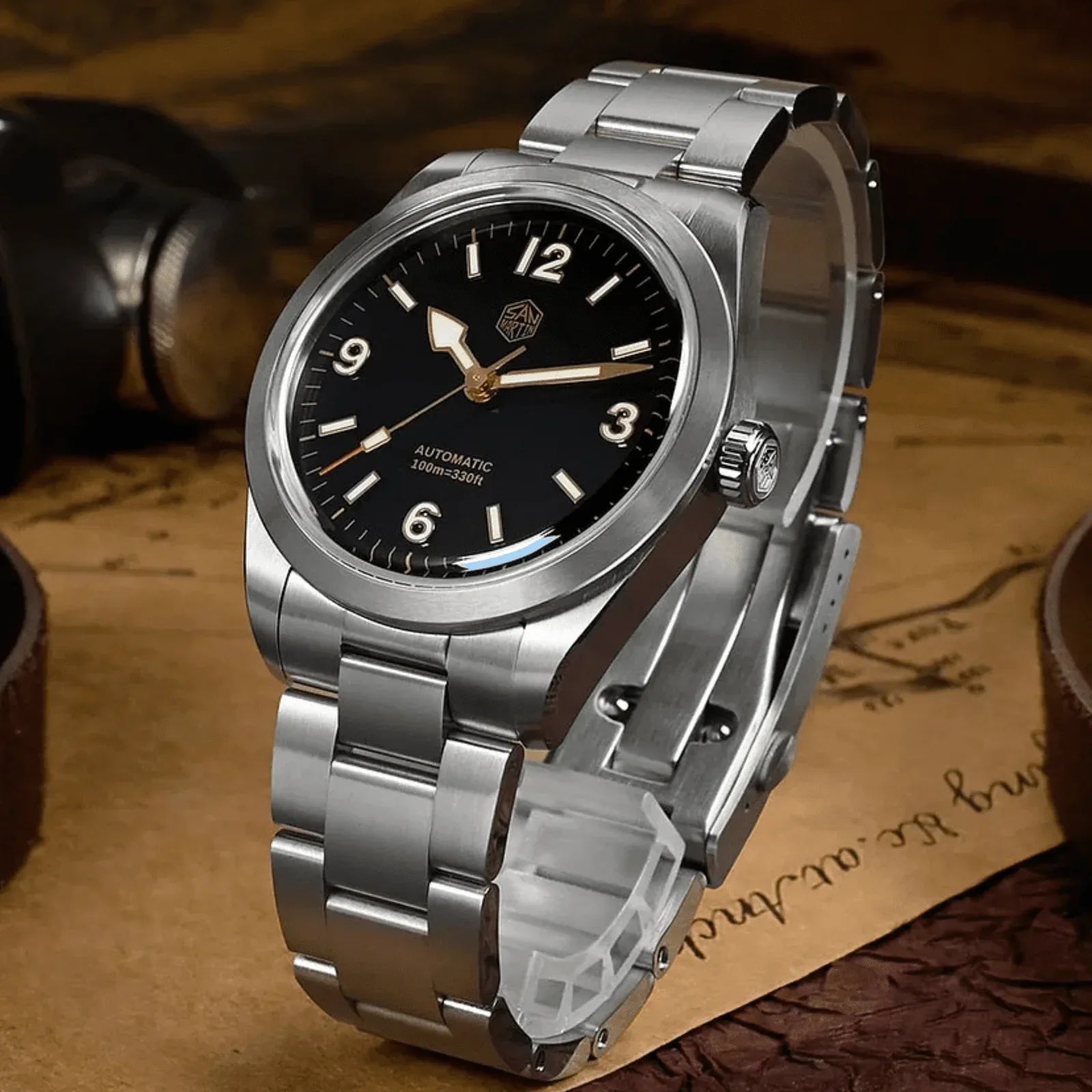 San Martin 38mm Enamel Dial Explore Watch SN0107-G4 - Black - DREAM WATCHES